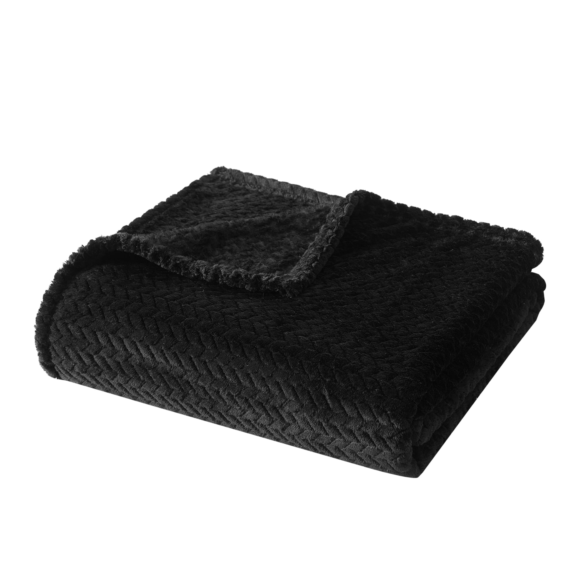 Super Soft Flannel Cozy Textured Plush Throw Blanket, Black, 50"x60" All Ages - Cozy Fleece Throw Blanket for Couch & Bed Detail