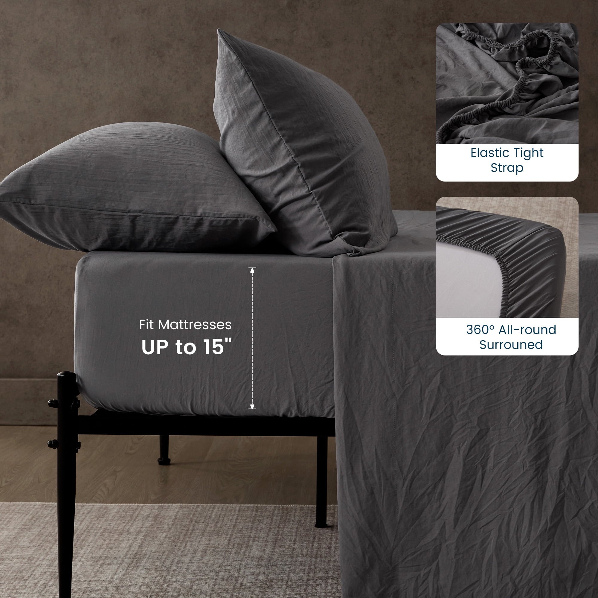 Wrinkle-Resistant Bed Sheets - Full Size Bed Sheets - Washed Microfiber - 4 Piece Hotel Luxury Bedding Sheets with Fitted Sheet, Flat S... - Cooling Hotel Quality Bedding Sheets and Pillowcases Detail