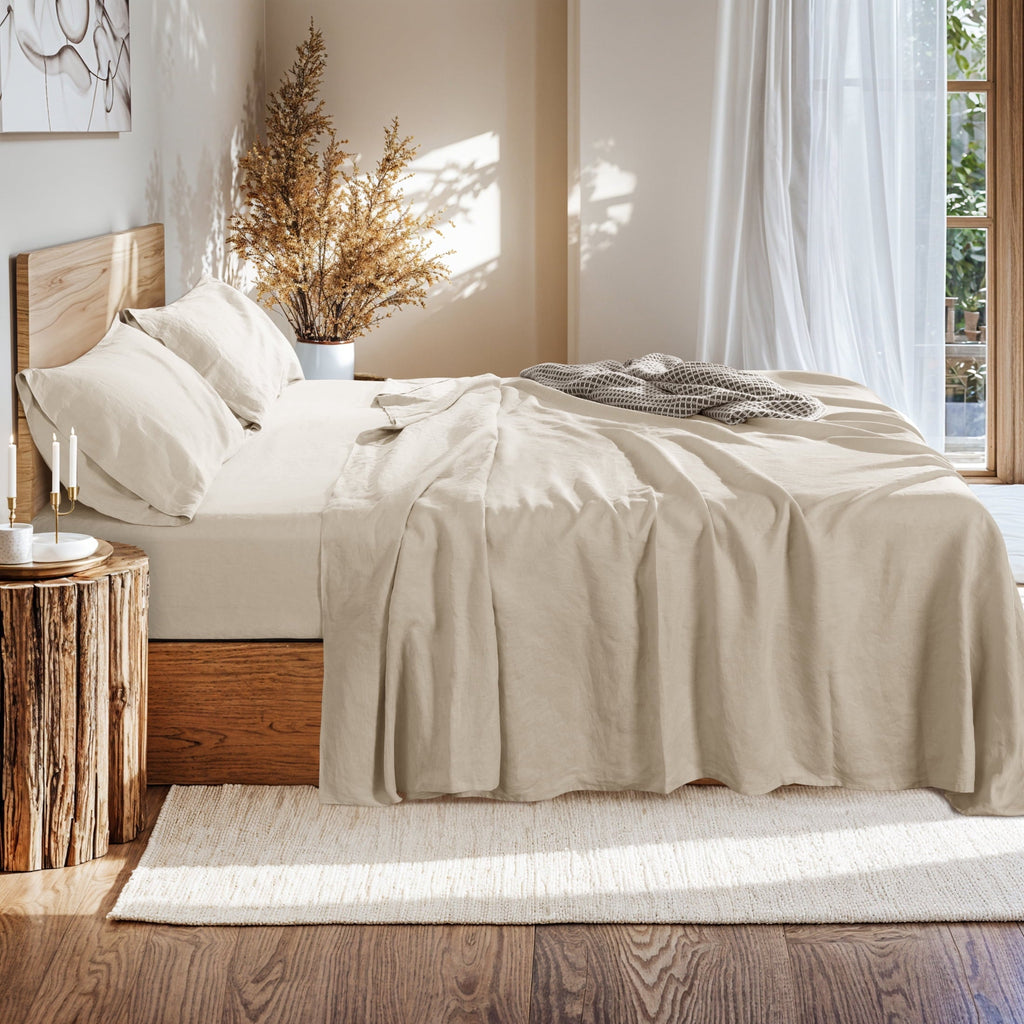 Ultra-Soft Natural Linen Cotton Bed Sheets Set, Deep Pocket - Breathable - Durable - 4 Pieces (Linen, Queen) - Premium Ultra-Soft Pillowcase Pair for Sleeping Detail