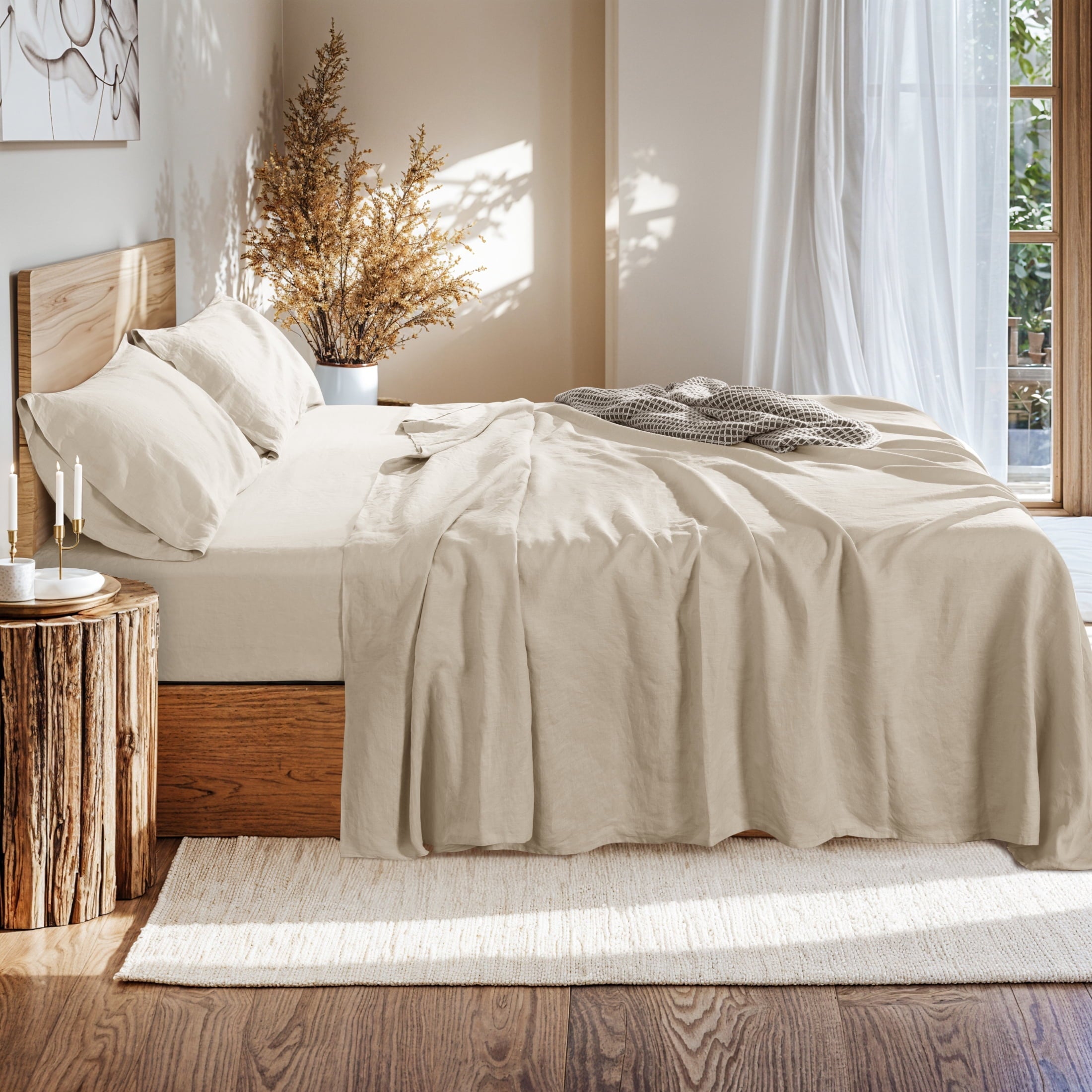 Ultra-Soft Natural Linen Cotton Bed Sheets Set, Deep Pocket - Breathable - Durable - 4 Pieces (Linen, Queen) - Premium Ultra-Soft Pillowcase Pair for Sleeping Detail