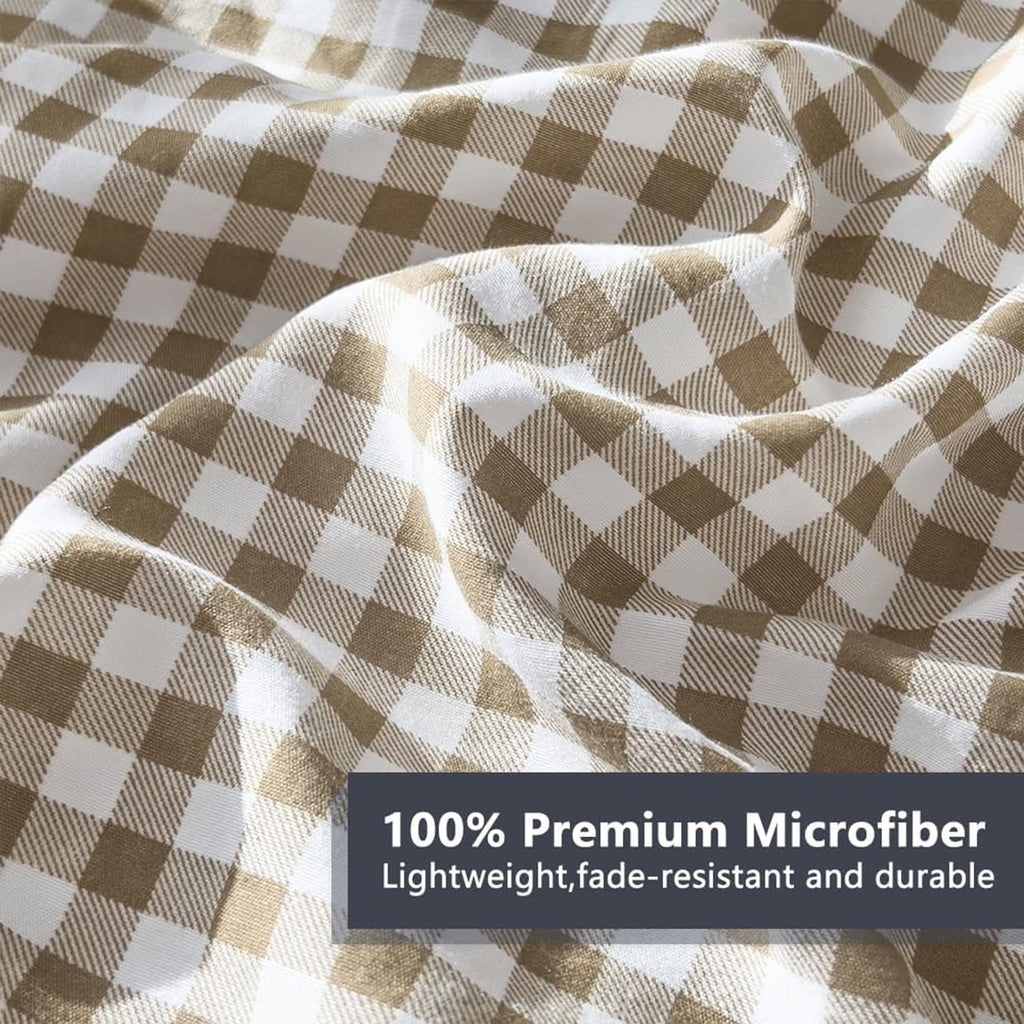 Fluffy Down Alternative Tan Gingham Queen Comforter Set, Taupe Plaid Bedding Set, Checked Bed Comforter 3 Pieces(Tan Gingham, Queen) - Hypoallergenic Ultra-Fluffy Quilt for Winter Detail