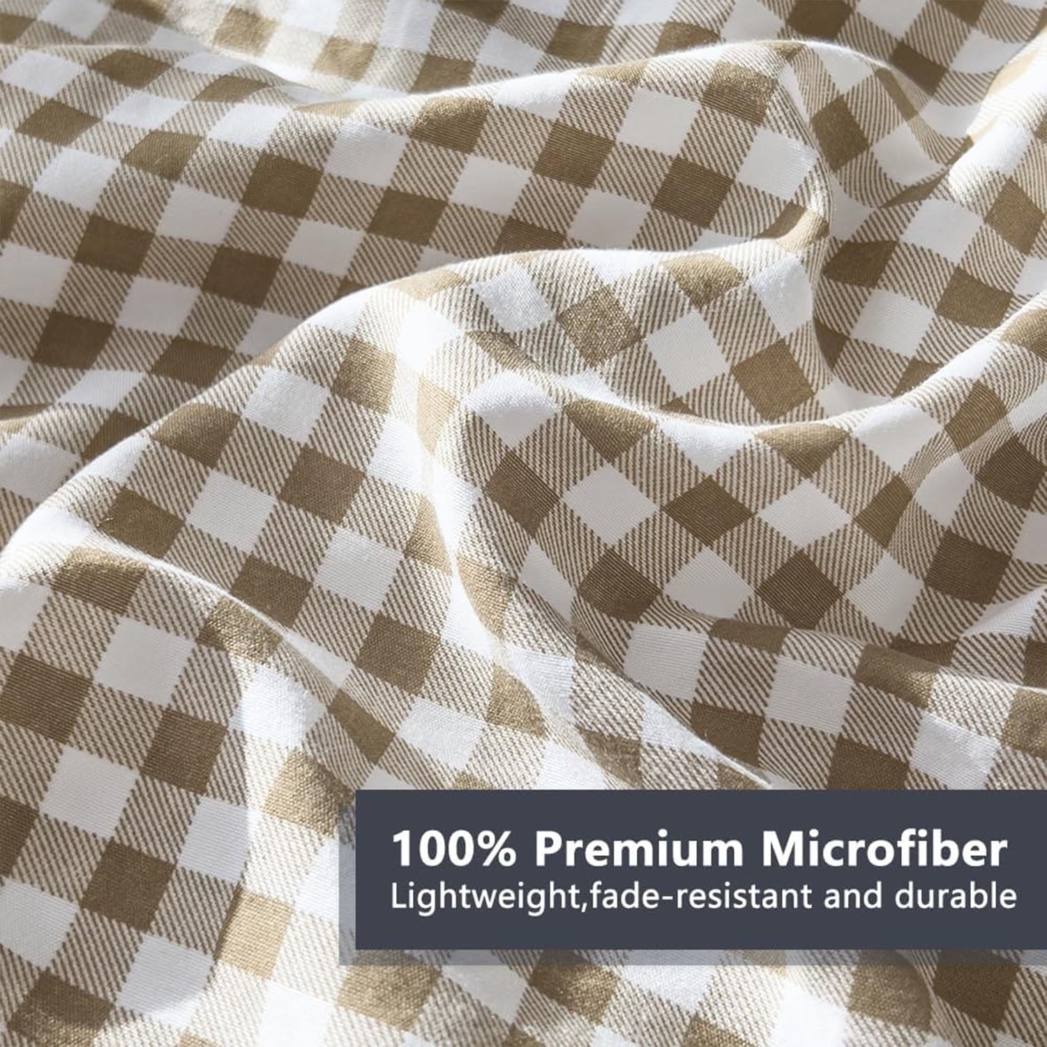 Fluffy Down Alternative Tan Gingham Queen Comforter Set, Taupe Plaid Bedding Set, Checked Bed Comforter 3 Pieces(Tan Gingham, Queen) - Hypoallergenic Ultra-Fluffy Quilt for Winter Detail