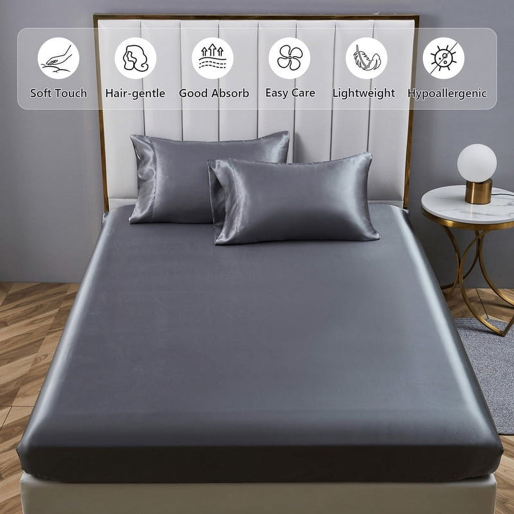 Ultra-Soft Luxury 5-Piece Satin Sheets Twin Silk Sheets Bed Sheet Set Ultra-Silky & Skin-Friendly Deep Pocket Bed Flat Fitted Sheet - Breathable Egyptian Cotton Flat & Fitted Sheets Detail