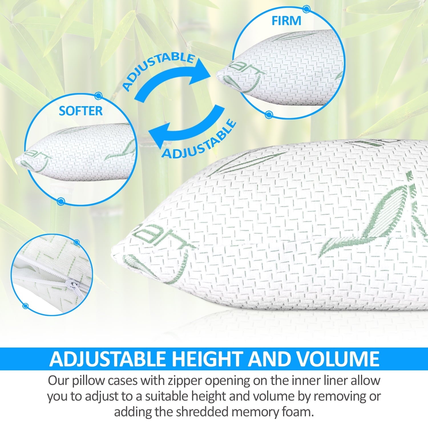 Decorative Plump Queen Size Bamboo Pillow, Memory Foam Bed Pillows with Washable Pillowcases, Queen - Ergonomic Memory Foam Pillow for Neck Pain Support Detail