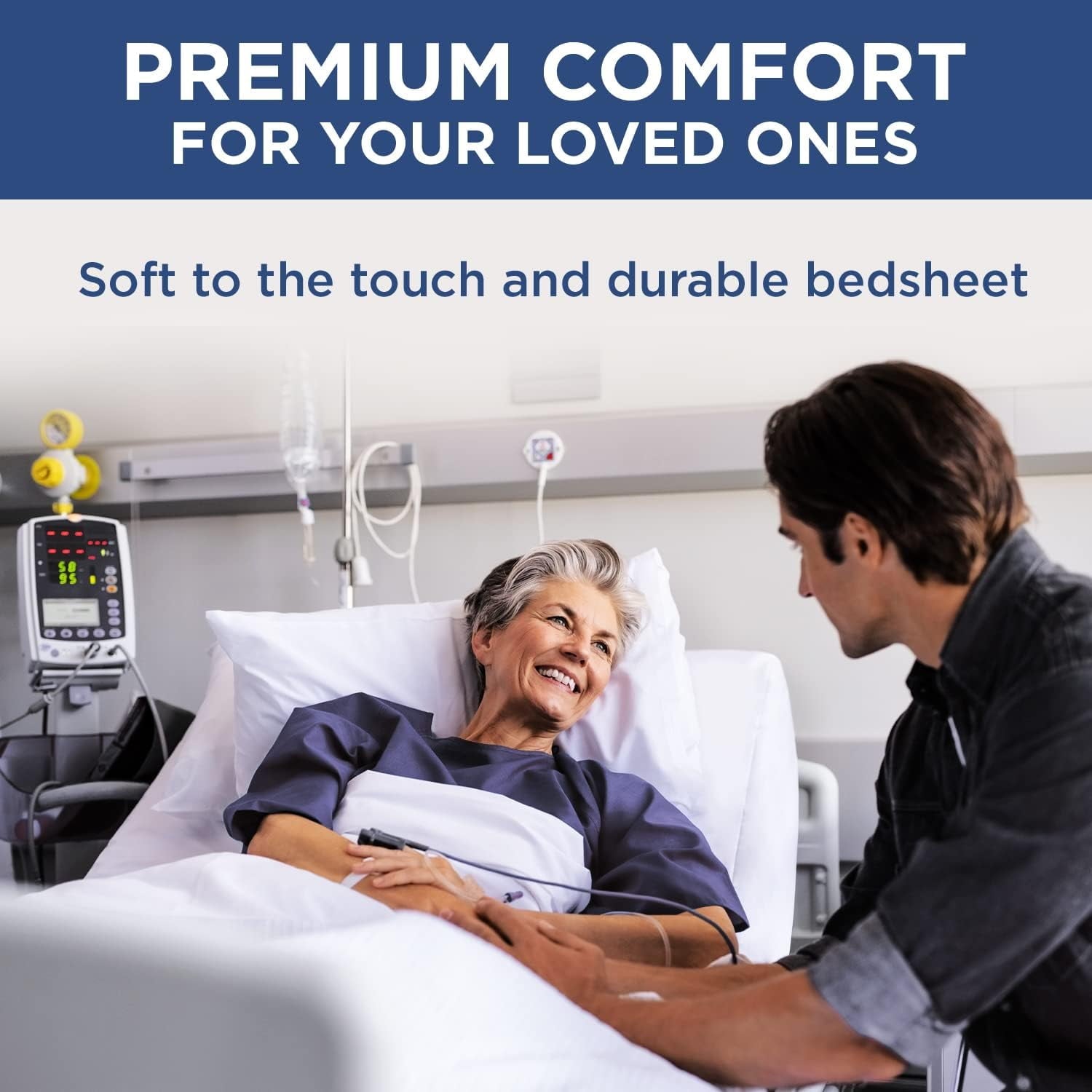 Breathable Luxury 2 Pack Fitted Hospital Bed Sheets with Elastic All Around for a Perfect Fit - Cotton Rich Soft Knitted Jersey Sheet, ... - Luxury Bed Sheet Set with Deep Pockets Detail