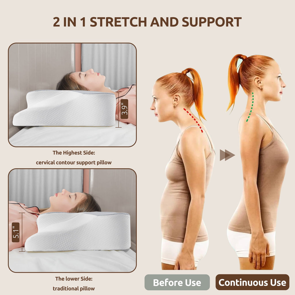 Fluffy Shredded Memory Foam Pillow for Neck Pain Relief Cervical Sleepers Standard/Queen Gray - Ergonomic Memory Foam Pillow for Neck Pain Support Detail