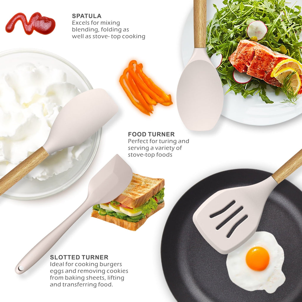 Seamless One-Piece Silicone Cooking Utensils Set - 446°F Heat Resistant Silicone Kitchen Utensils for Cooking,Kitchen Utensil Spatula Se... - Ergonomic Kitchen Tongs and Cooking Spoon Utensil Detail