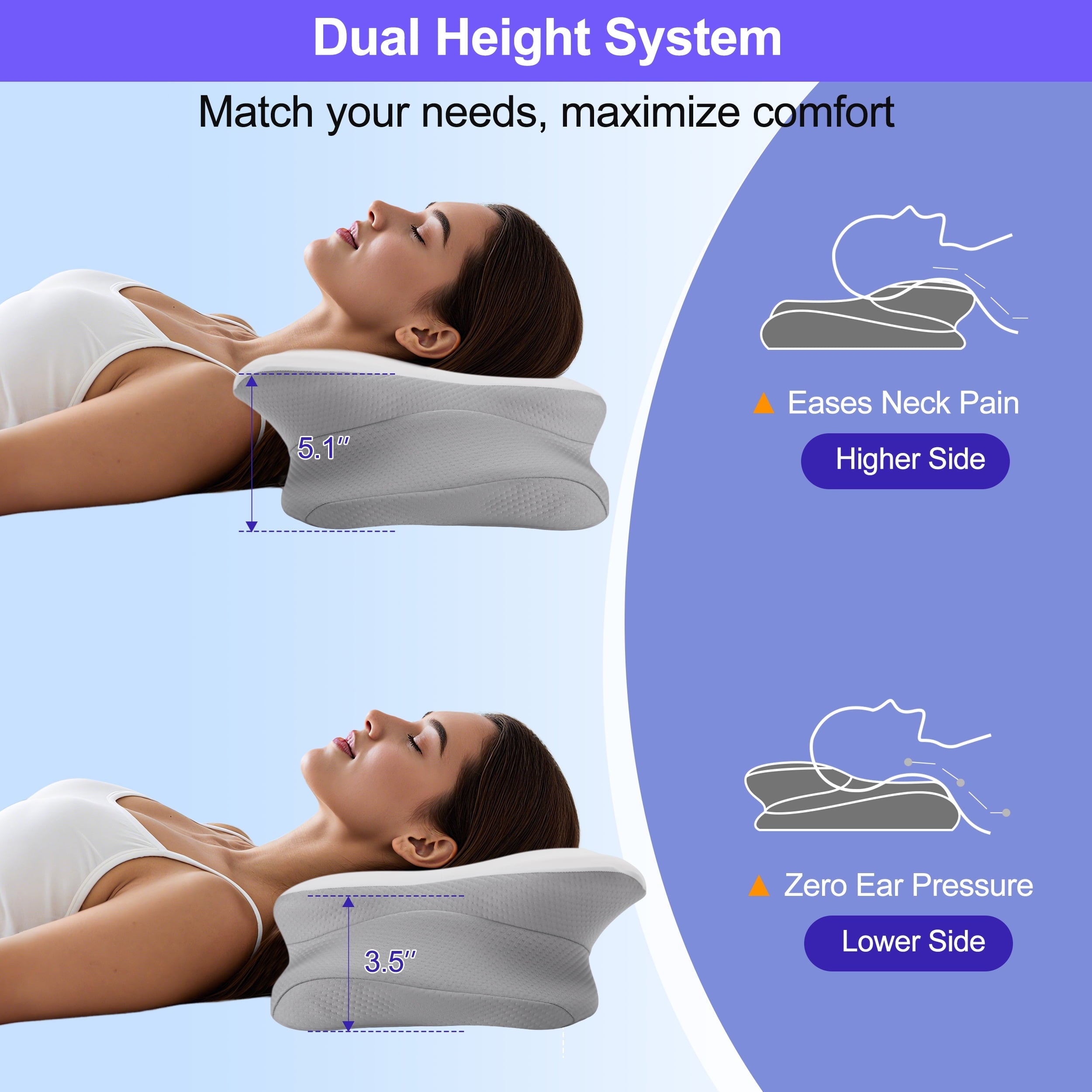 Fluffy Shredded Ergonomic Cervical Pillows，Memory Foam Bed Pillow for Neck & Shoulder Pain Relief for Side Back Stomach Sleepers White - Ergonomic Memory Foam Pillow for Neck Pain Support Detail