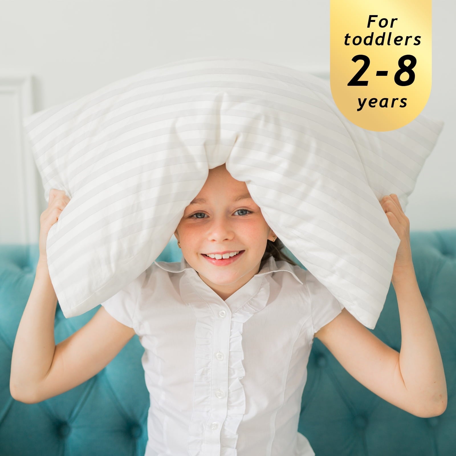 Orthopedic Support 100% Cotton Kids Size Bed Pillows Set of 2 - Premium Down Alternative Cooling Pillows for Side, Back, and Stomach Sle... - Hotel Quality Plush Sleeping Pillows Detail
