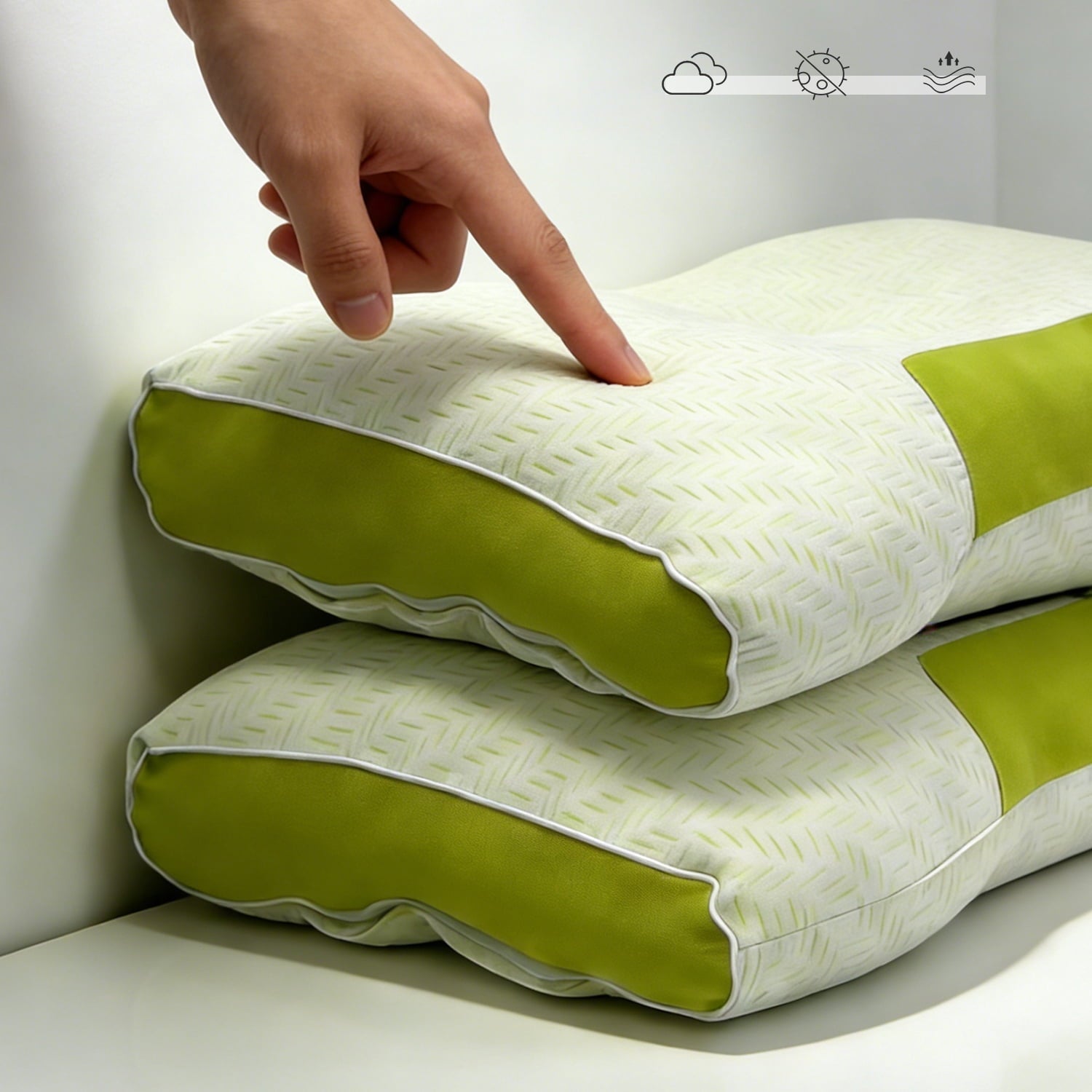 Ergonomic Memory Foam 2-Pack Bamboo Fiber Bed Pillow (29.13" x 18.9") - A-Class Safe and Cooling - Hotel Quality Plush Sleeping Pillows Detail