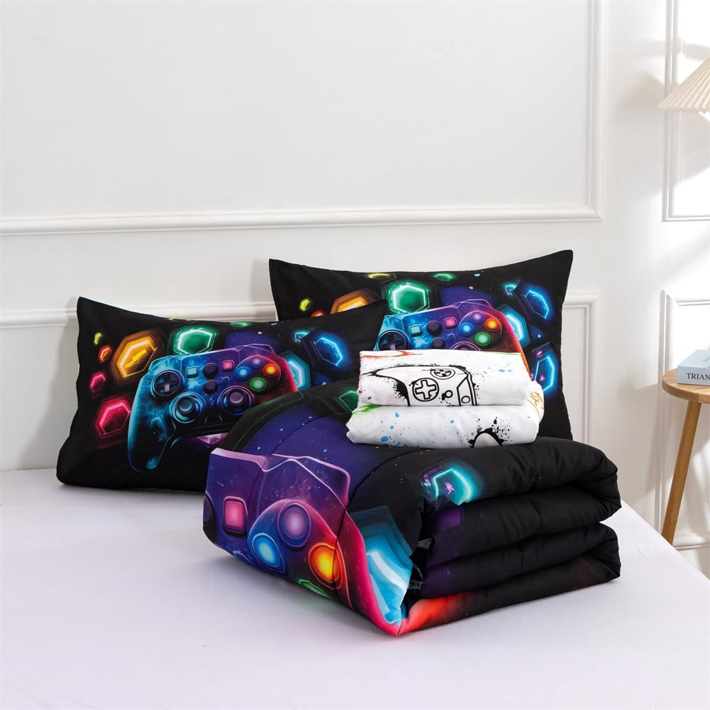 Heavyweight Warmth Game Console Comforter Set for Boys Girls Kids Space Universe Gaming Geometric Lightweight Microfiber Gamer Bedding S... - All-Season Down Alternative Comforter Insert Detail