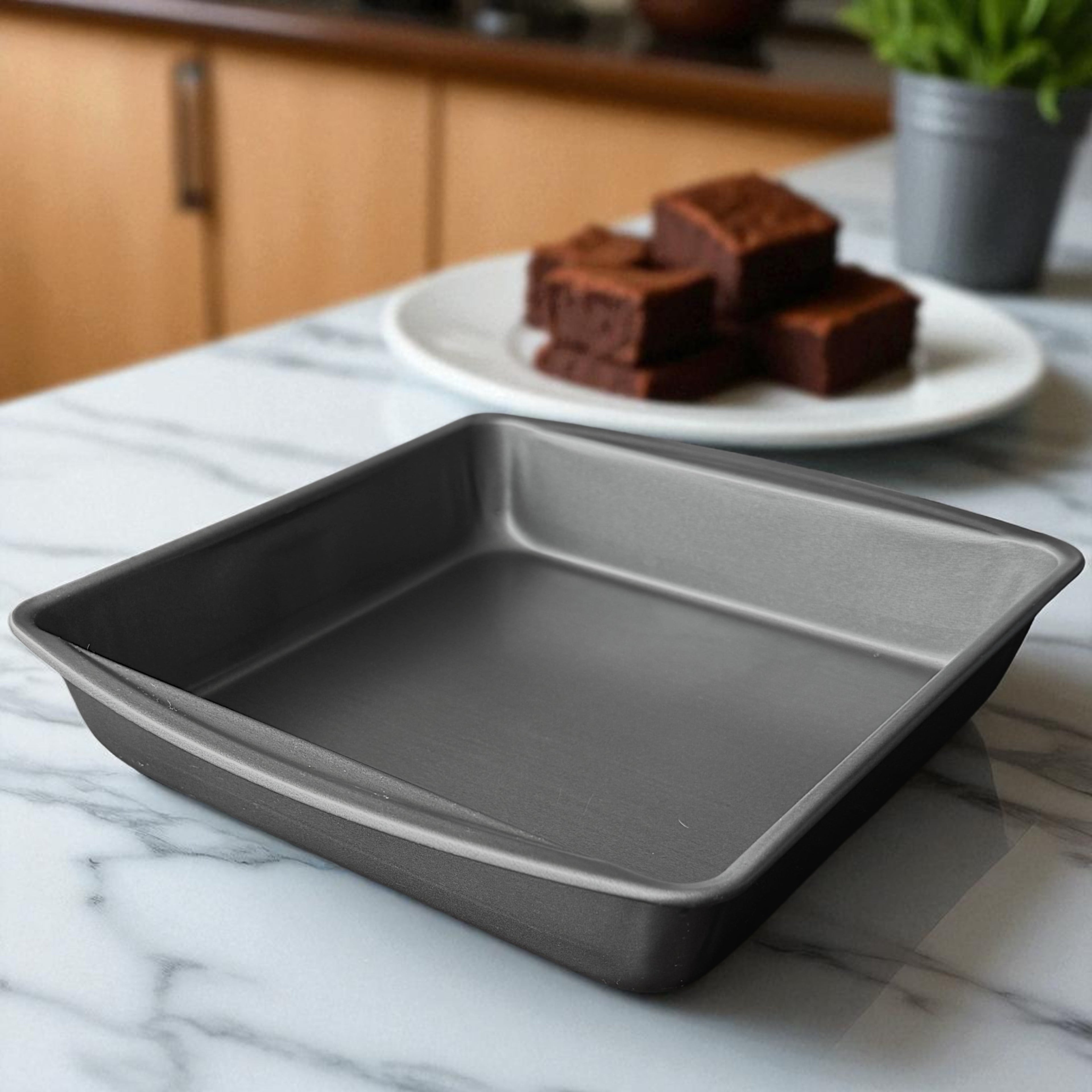 Ergonomic Manual 9" x 9" x 2" Nonstick Square Cake Pan, Gray - Premium Stainless Steel Garlic Presser & Peeler Detail