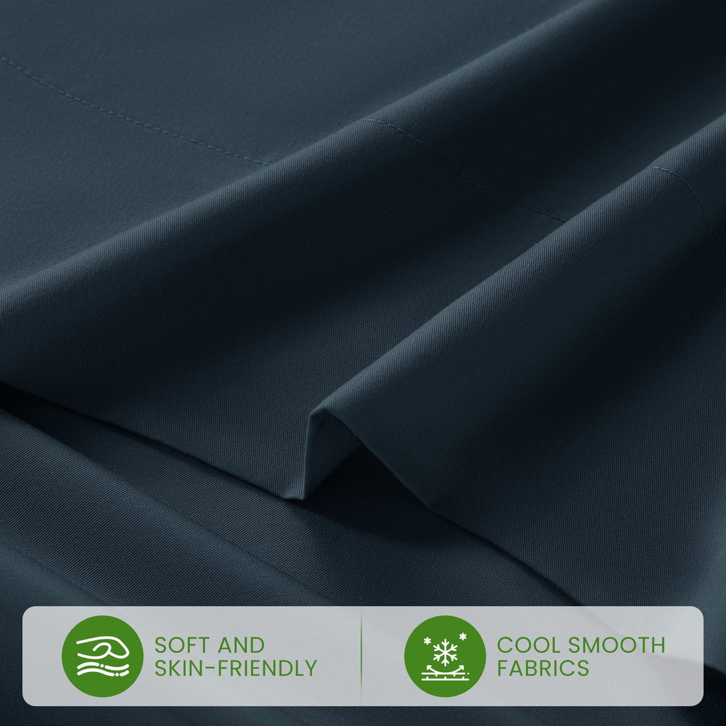 Wrinkle-Resistant 100% Organic Luxurious Bamboo Sheets, Queen Sheet Set 4-Piece with 16" Deep Pocket, Silky Smooth Luxury Bed Sheets, N... - Breathable Egyptian Cotton Flat & Fitted Sheets Detail