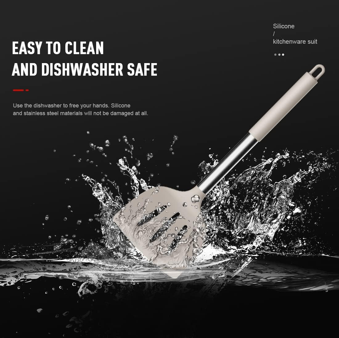 Heavy Duty Large Silicone Cooking Utensils Set - Heat Resistant Kitchen Utensils,Turner Tongs,Spatula,Spoon,Brush,Whisk,Stainles... - High-Precision Culinary Tool for Baking & Cooking Detail