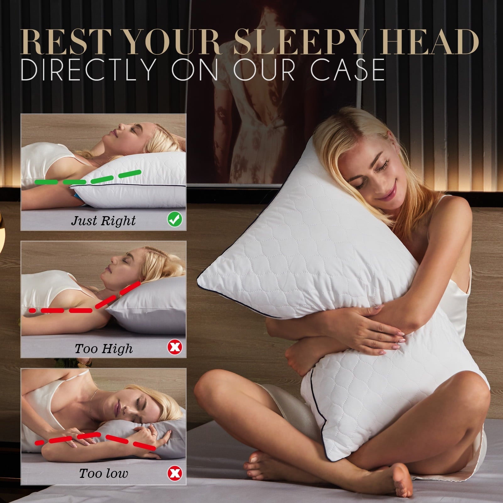 Ergonomic Memory Foam Bed Pillows for Sleeping Queen Size 20" x 30" Hypoallergenic Pillow for Side and Back Sleeper Soft Supportive Hotel C... - Hotel Quality Plush Sleeping Pillows Detail