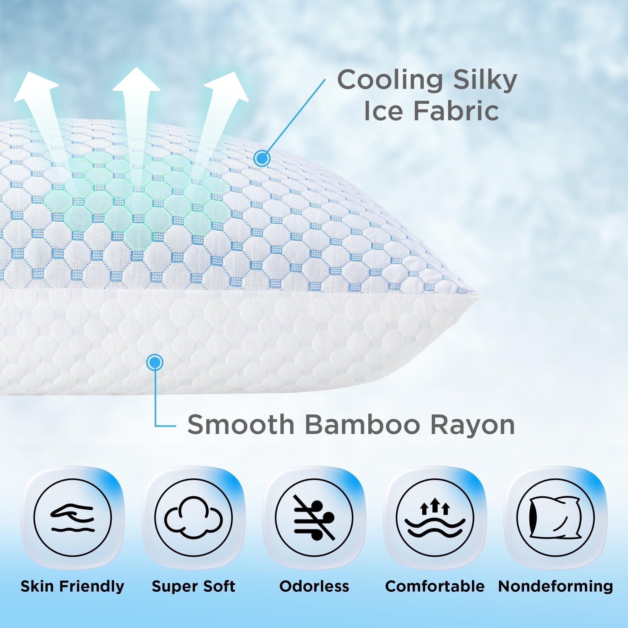 Decorative Plump 2 Pack Cooling Pillow for Sleeping, Memory Foam Pillows Cool Bed Pillows Hotel Reversible Pillow with Washable Remova... - Hotel Quality Plush Sleeping Pillows Detail
