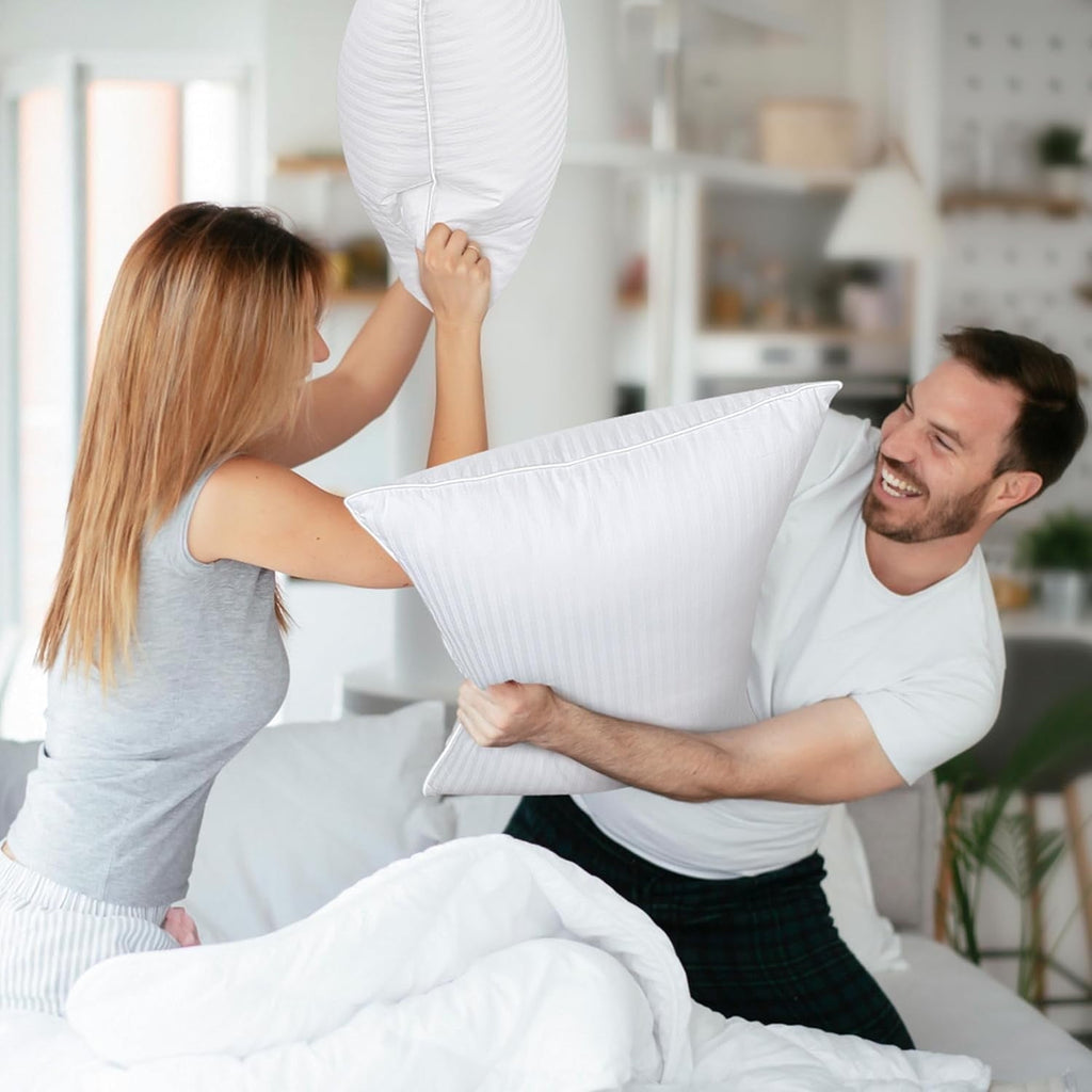 Decorative Plump Goose Feather Pillows Queen Size Set of 2, Hotel Down Bed Pillow for Sleeping,Soft 600 TC Cotton Cover - Ergonomic Memory Foam Pillow for Neck Pain Support Detail