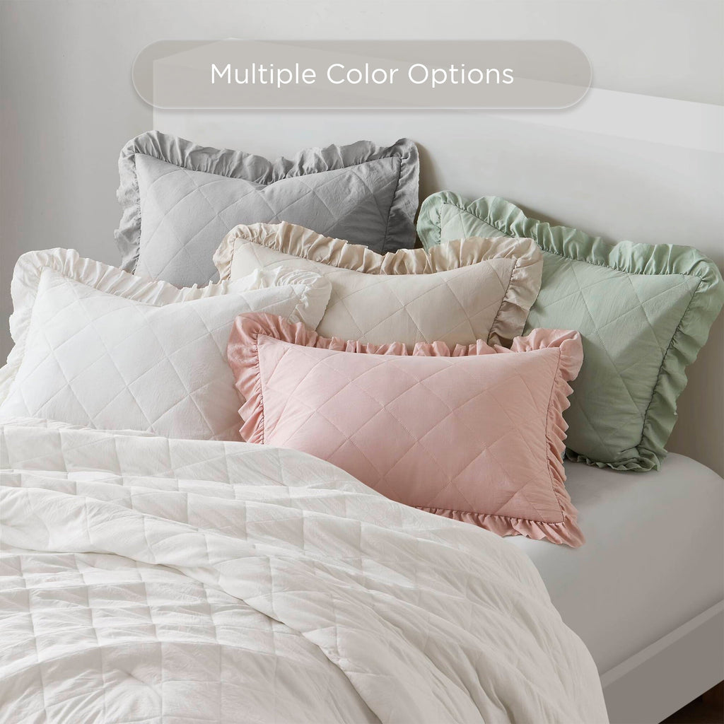 Heavyweight Warmth Full/Queen Comforter Set Sage, 3 Pieces Quilted Ruffle Comforters Full/Queen Size, Solid Bedding Comforters Sets, Gif... - Luxurious Quilted Duvet Cover Set Detail