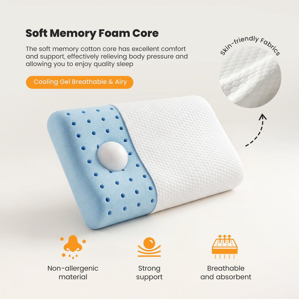 Orthopedic Support Memory Foam Pillow for Sleeping, Gel Cooling Bed Pillow with Breathable Mesh and Washable Cover for Back and Side Sle... - Hotel Quality Plush Sleeping Pillows Detail