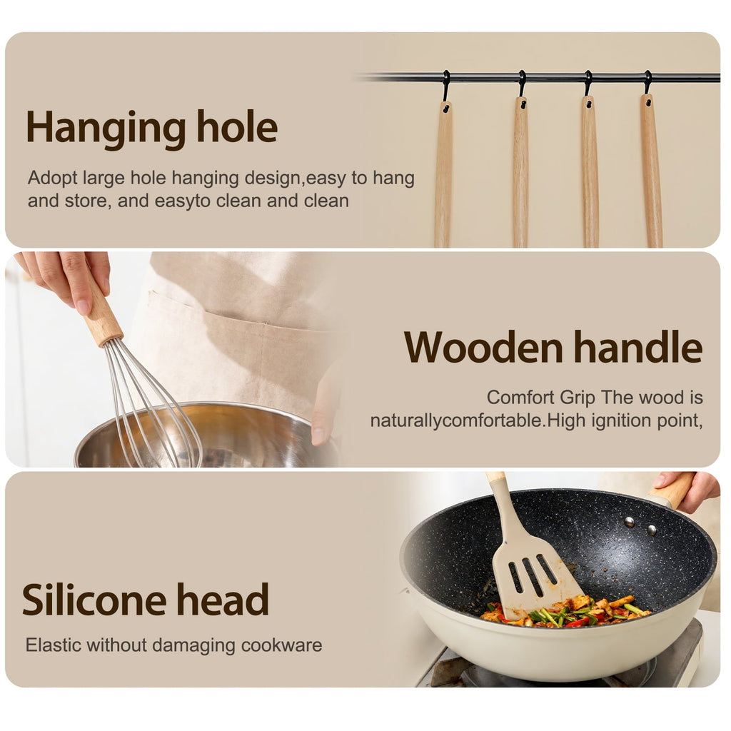 Professional Grade Silicone Cooking Utensils Set, Heat Resistant Kitchen Tools, 36 PCS Non-Stick Silicone Cooking Kitchen Utensils, Khaki - Professional Kitchen Tool for Culinary Enthusiasts Detail