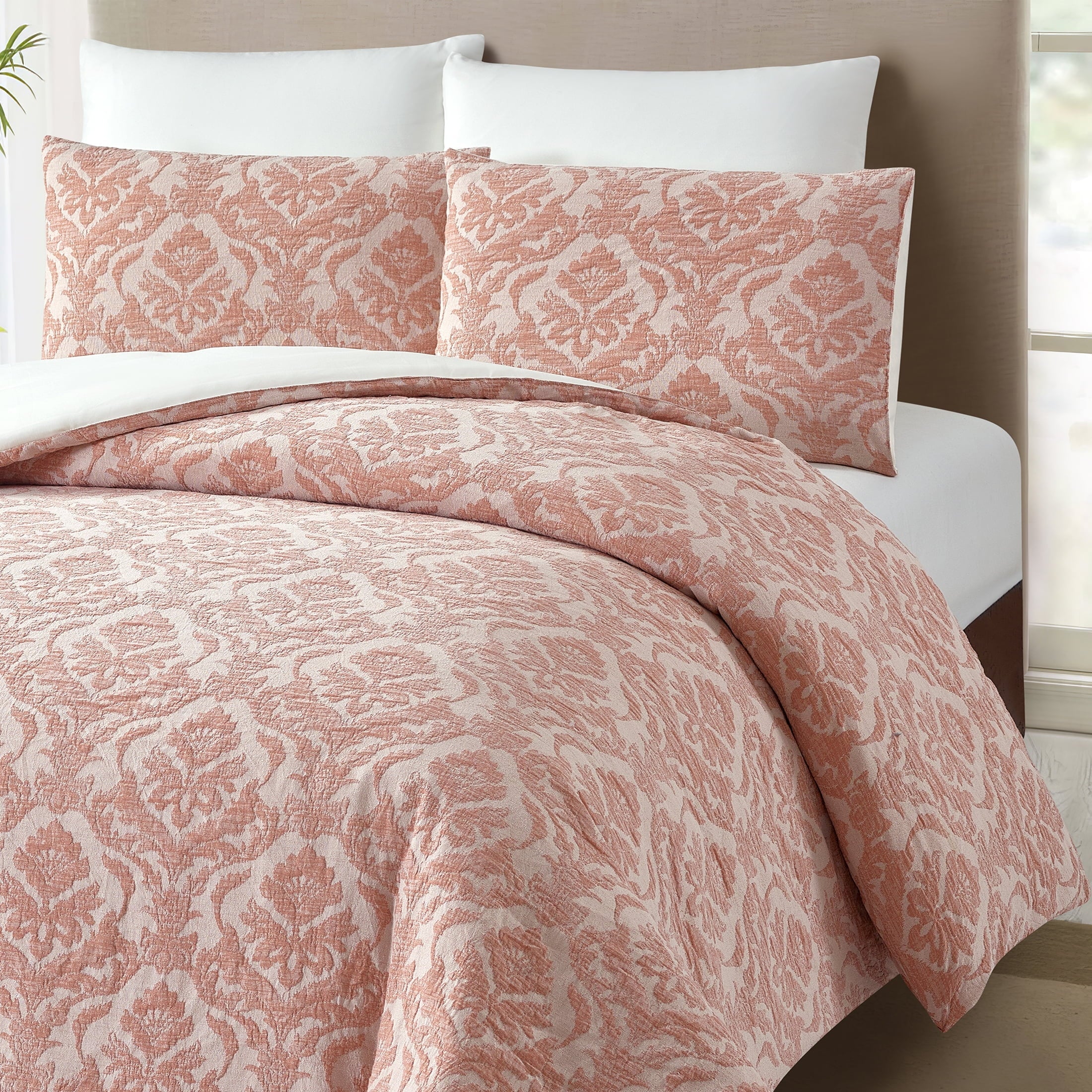 All-Season Woven Damask 2-Piece Comforter Set, Blush, Full Queen, All Ages - Cloud-Like Soft Lightweight Bed Comforter Detail