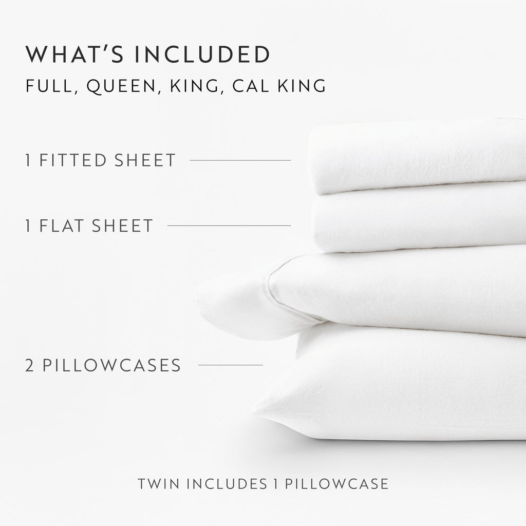 Ultra-Soft 100% Cotton Flannel Bed Sheets Set for Full Size Bedding in White - Cooling Hotel Quality Bedding Sheets and Pillowcases Detail