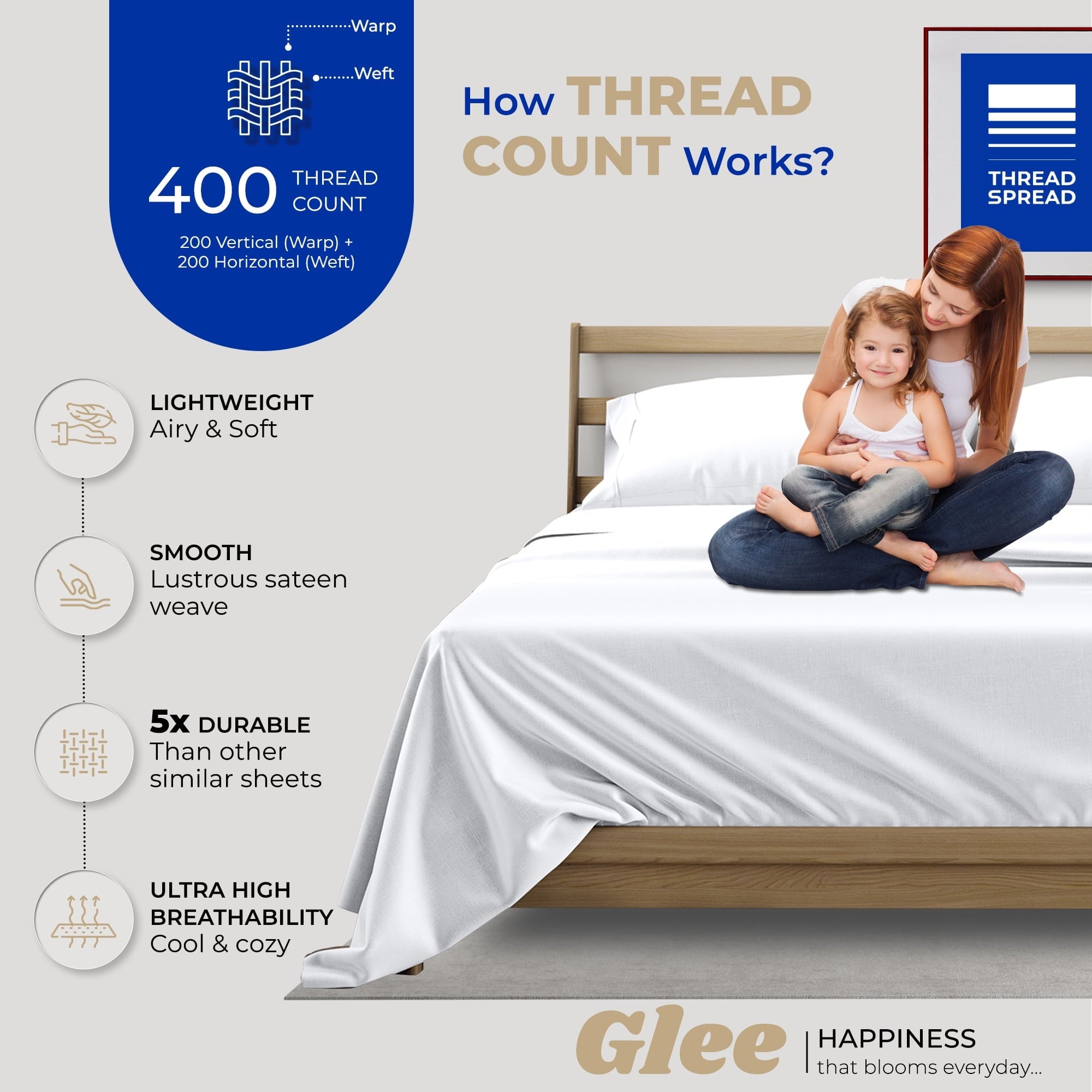 Breathable Luxury King Size Cotton Sheets Set - 400 Thread Count 4 PC 100% Cotton Sheets for King Bed, 16 In Deep Pocket King Size Cott... - Cooling Hotel Quality Bedding Sheets and Pillowcases Detail