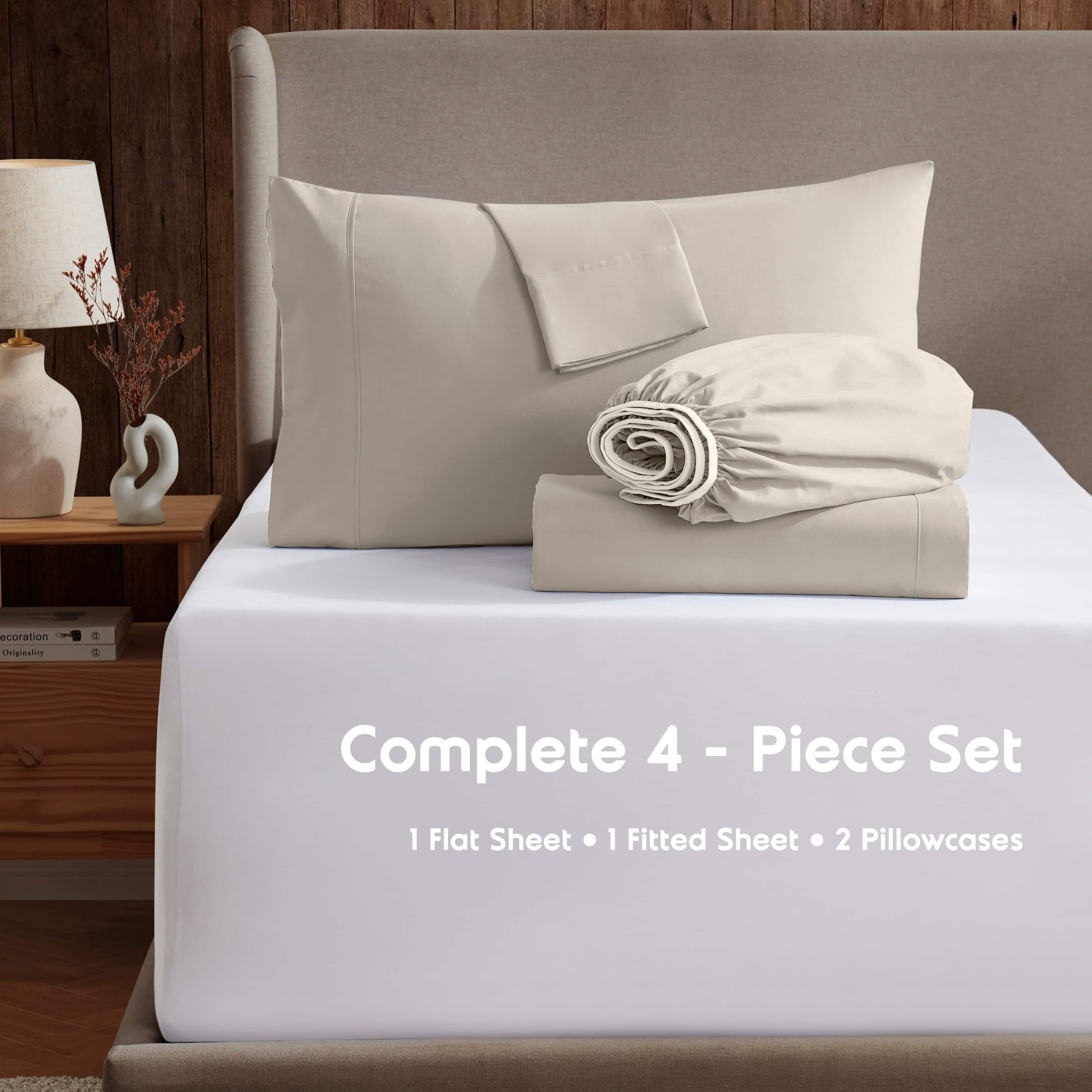 Breathable Luxury Extra Deep Pocket Full Sheets Set, 4 Piece, Fits 18"-24" Mattress, Breathable & Extra Soft Bed Sheets, Linen - Luxury Bed Sheet Set with Deep Pockets Detail