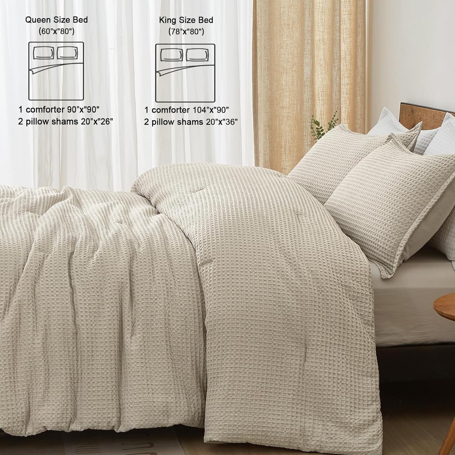 Heavyweight Warmth 3-Piece Waffle Weave Comforter Set Queen Size, Lightweight Comfy Bedding Set for All Season, Ultra Soft Textured 1 Co... - Luxurious Quilted Duvet Cover Set Detail