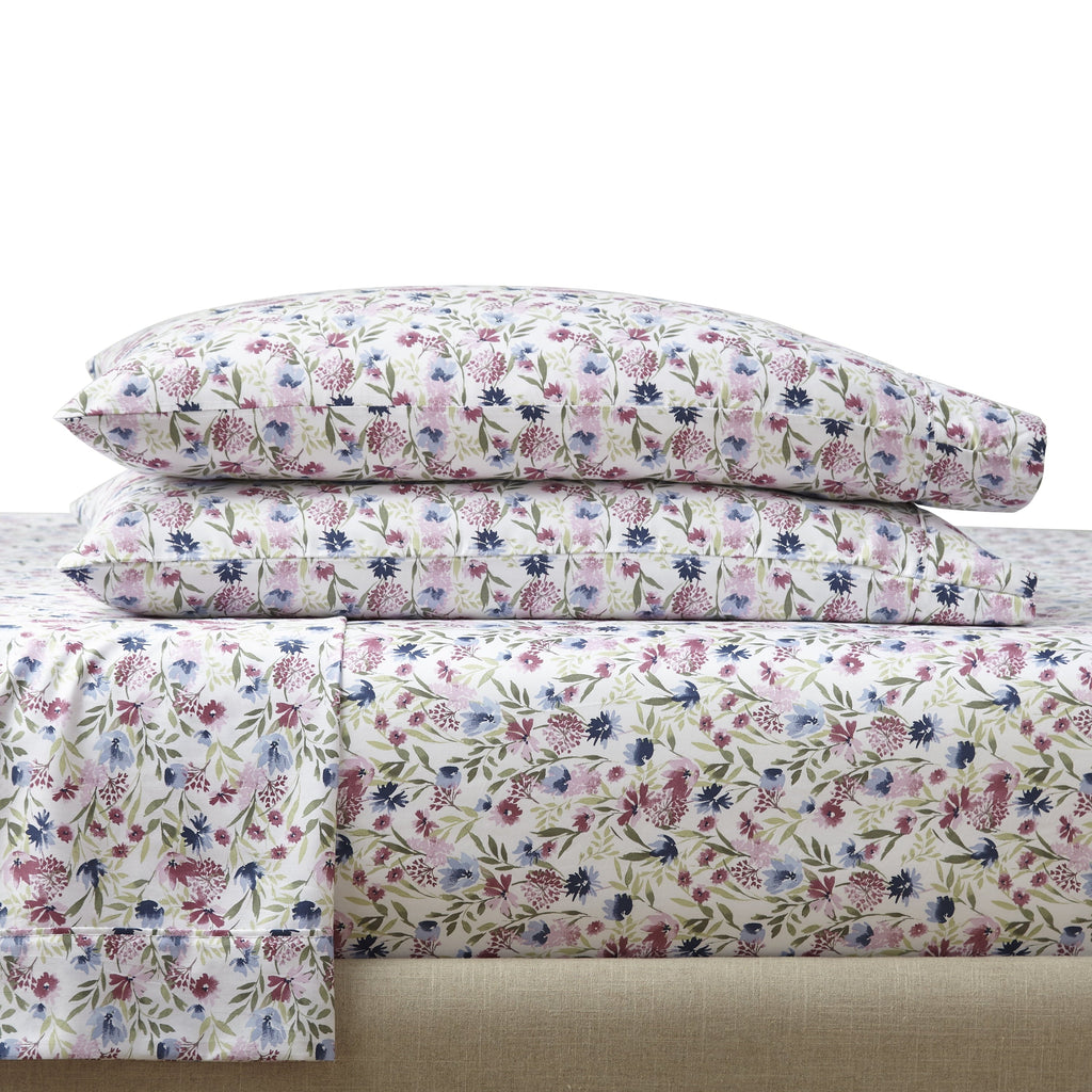 Premium Egyptian Cotton 4-Piece 300 Thread Count Bashful Blooms Cool Cotton Sateen Bed Sheet Set, Queen - Cooling Hotel Quality Bedding Sheets and Pillowcases Detail
