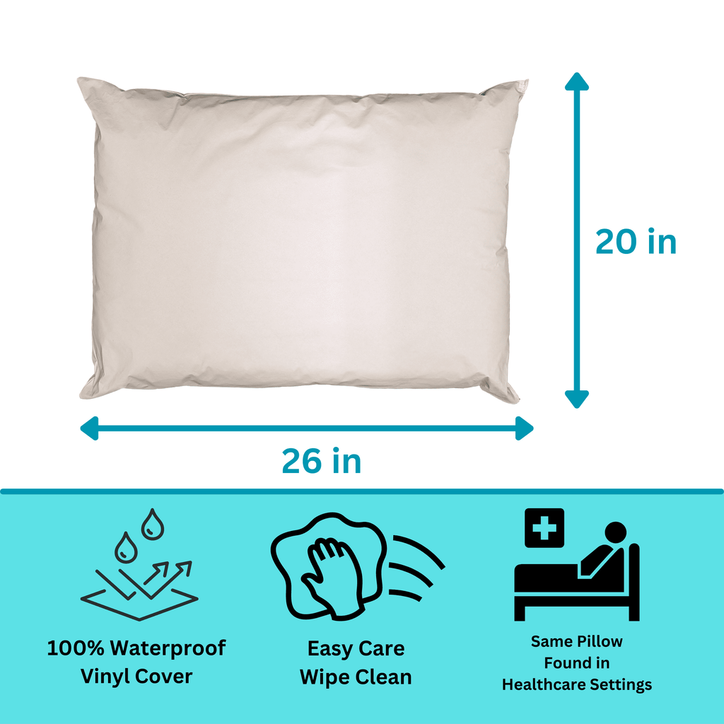 Orthopedic Support 2 Pack MediCheck White Vinyl Covered Bed Pillows 20 in x 26 in - Wipeable Easy Clean - Soft Low Profile Non-Fluffy Su... - Orthopedic Shredded Foam Bed Pillow Set Detail
