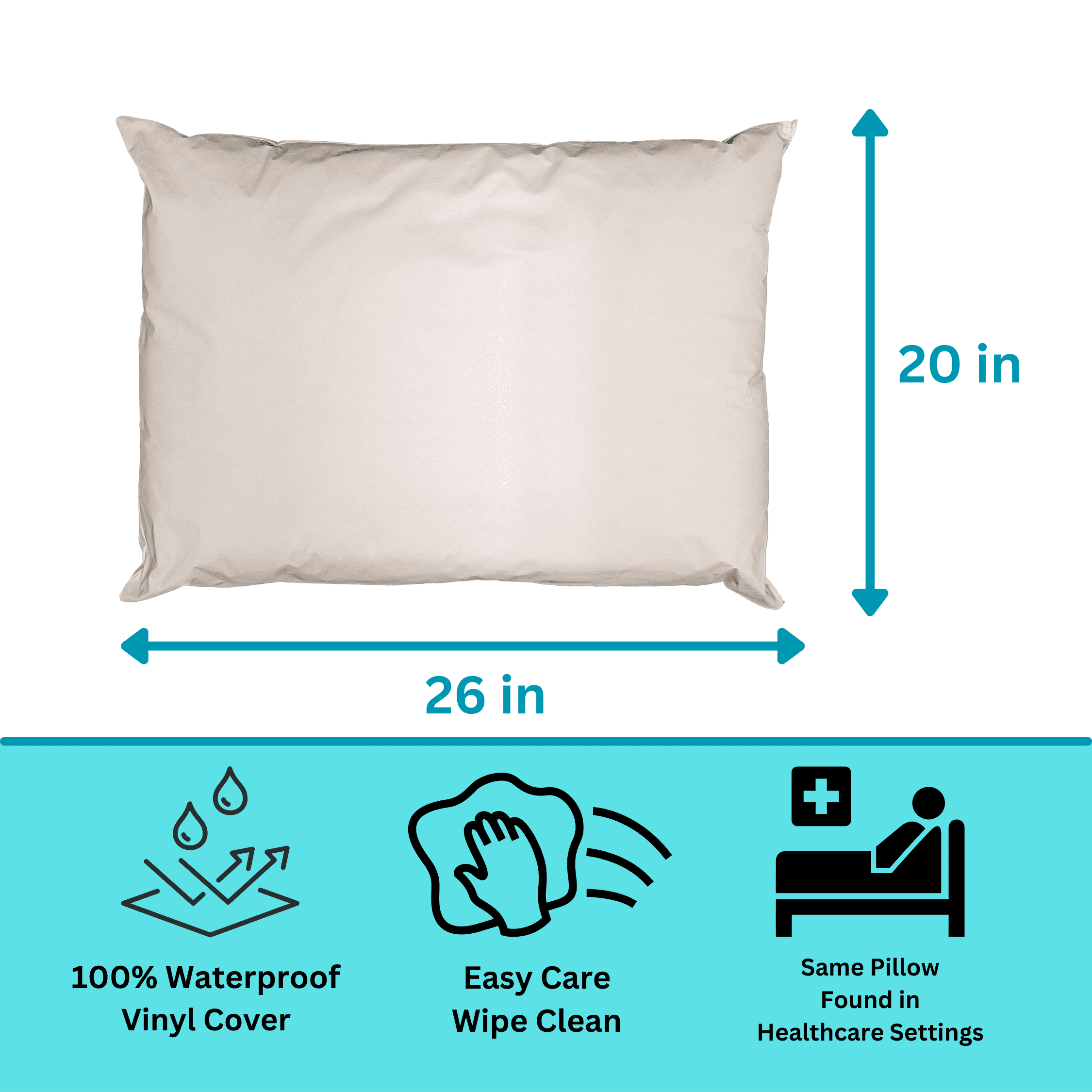 Orthopedic Support 2 Pack MediCheck White Vinyl Covered Bed Pillows 20 in x 26 in - Wipeable Easy Clean - Soft Low Profile Non-Fluffy Su... - Orthopedic Shredded Foam Bed Pillow Set Detail