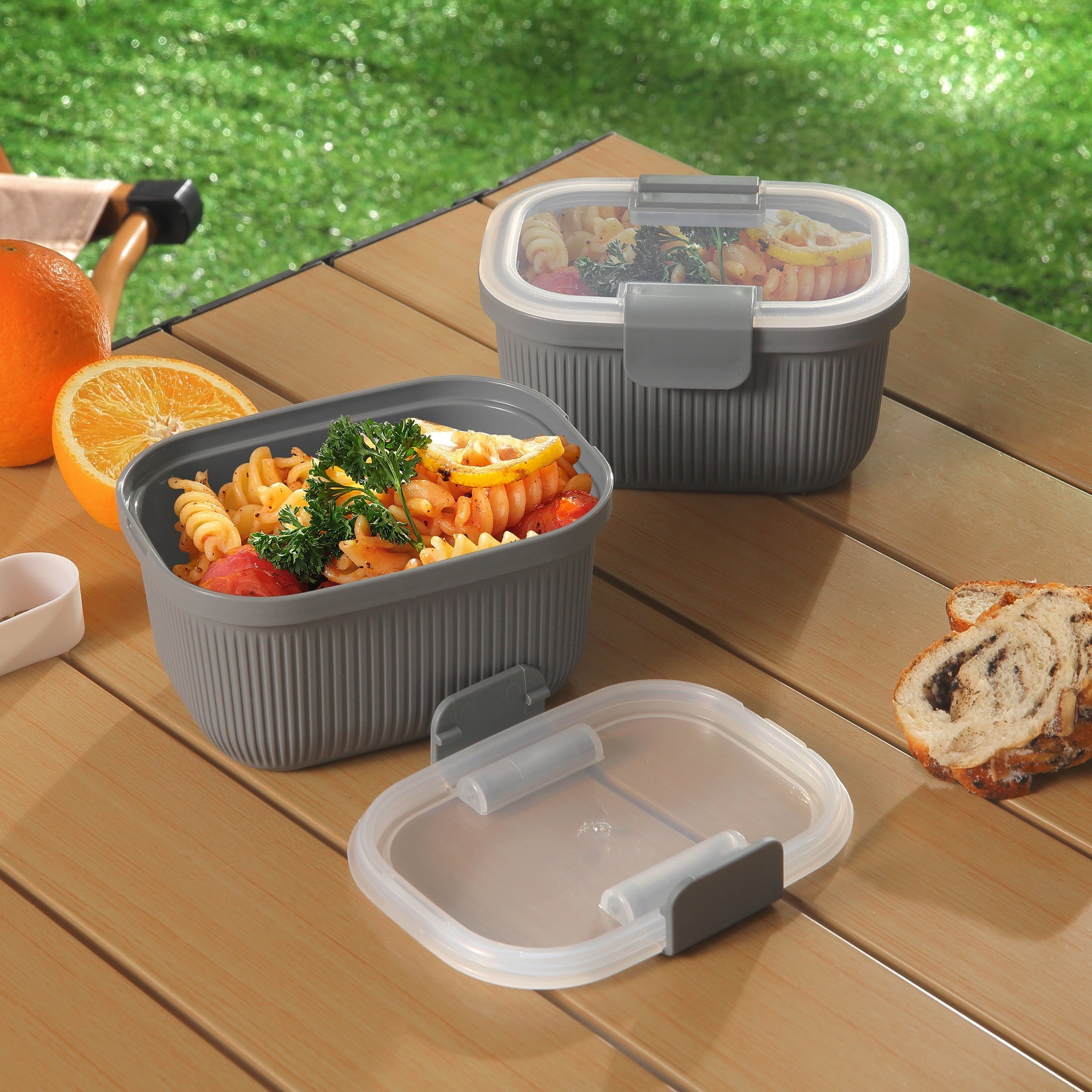 Playful Geometric Plastic Food Storage Bento Snack Container, Rectangle, Grey, 19oz Capacity, Made for Portable Food Storage - Squishy Dohnut Sweet Treat Shaped Stress Toy Detail