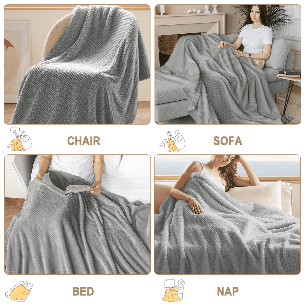Super Soft Flannel Throw Blanket, Decorative Throws with Waffle Wave Design, Super Soft Plush Fuzzy Blankets , Luxury Lightweight and Br... - Lightweight Plush Warm Blanket for All Seasons Detail