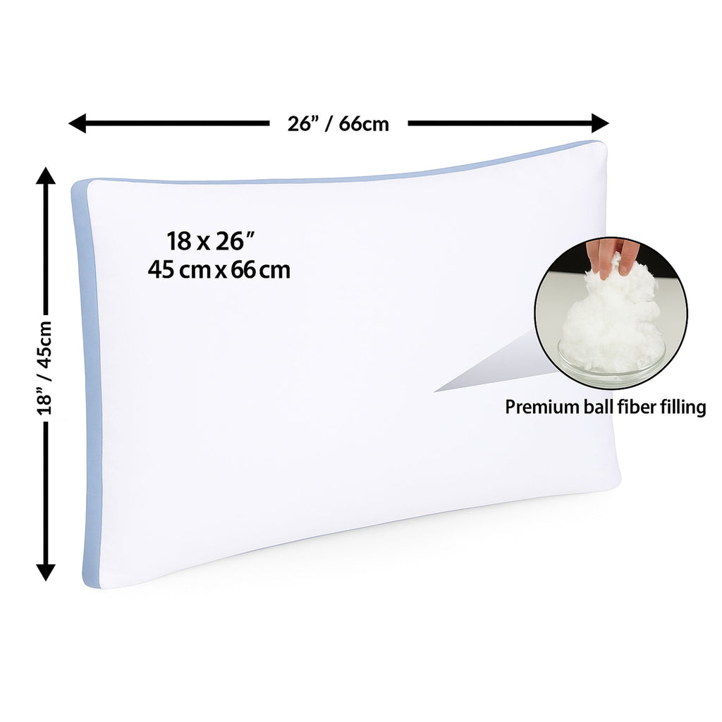 Decorative Plump Gusseted Queen 18x26 Bed Pillows for Sleeping Set of 2 Polycotton White Blue Stripe Comfortable - Orthopedic Shredded Foam Bed Pillow Set Detail