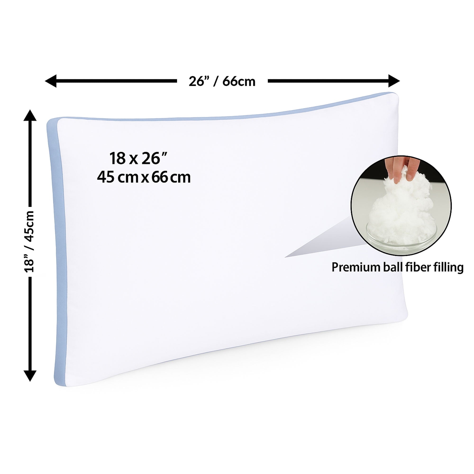 Decorative Plump Gusseted Queen 18x26 Bed Pillows for Sleeping Set of 2 Polycotton White Blue Stripe Comfortable - Orthopedic Shredded Foam Bed Pillow Set Detail