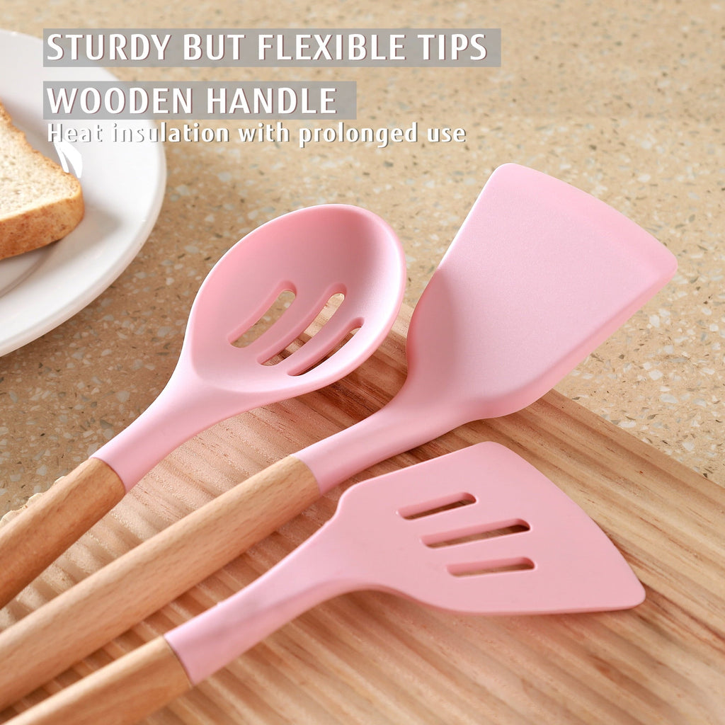 Seamless One-Piece 32 PCS Silicone Cooking Utensils Set, 446°F Heat Resistant for Nonstick Cookware - Ergonomic Kitchen Tongs and Cooking Spoon Utensil Detail