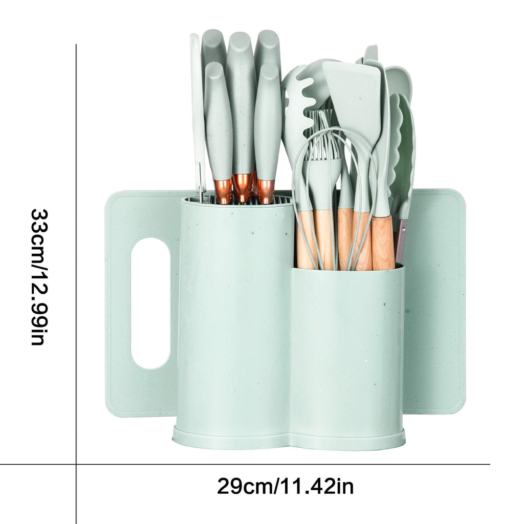 Seamless One-Piece 19pcs Silicone Kitchen Utensil Set, Heat-Resistant Non-Stick Easy Cooking Cleaning Home Light-Green - Ergonomic Kitchen Tongs and Cooking Spoon Utensil Detail