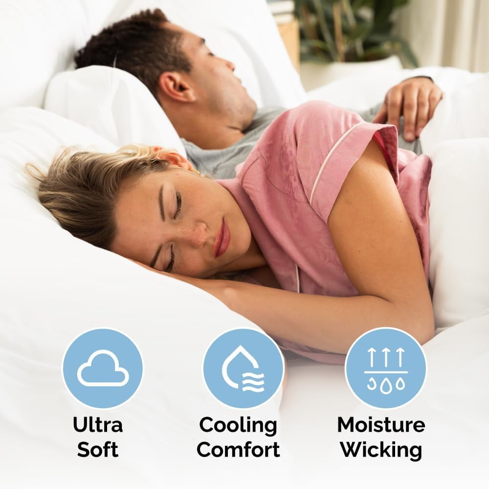 Cooling Sateen 4-Piece Ultra Soft & Comfy Hotel Luxury Sheet Set - Full Size Cooling Bed Sheet Fits 8"-16" Mattresses, White - Cooling Hotel Quality Bedding Sheets and Pillowcases Detail
