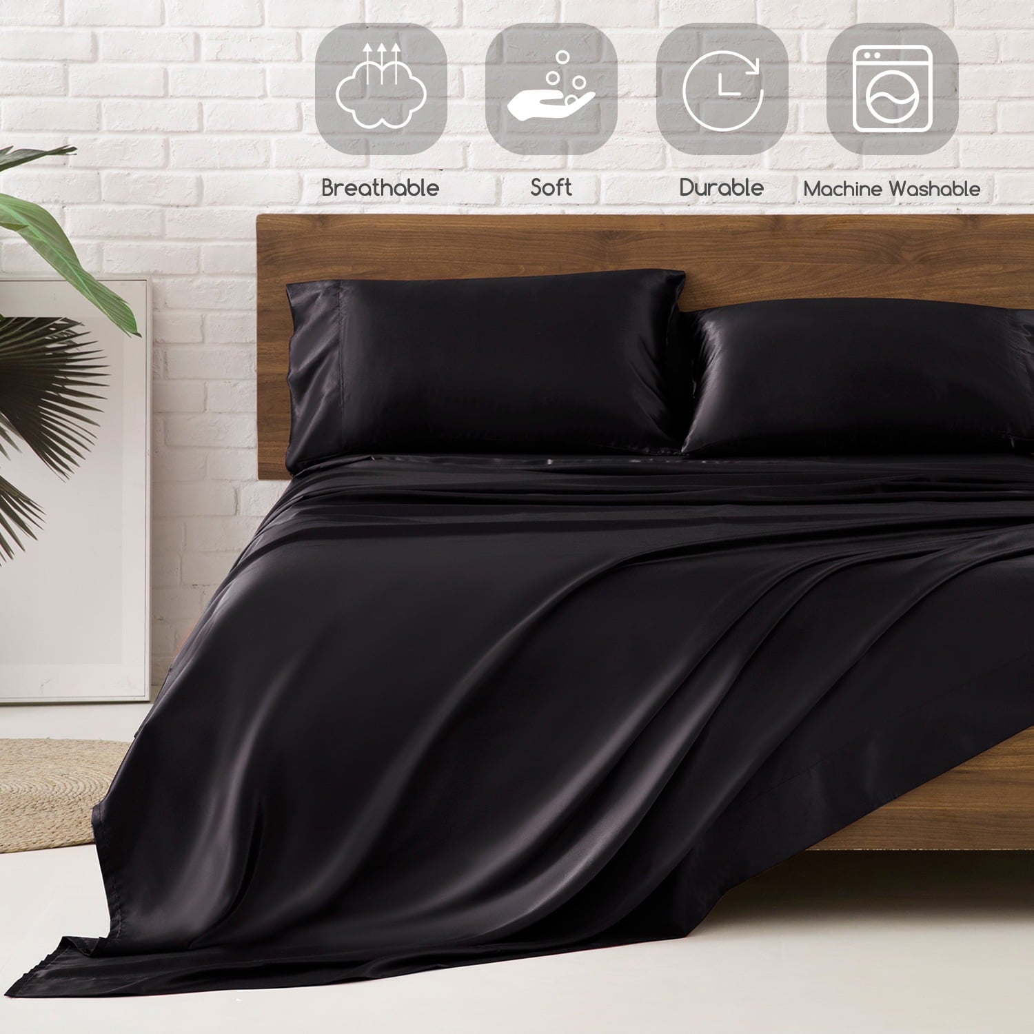 Breathable Luxury Set Queen 4 Pcs, Silky Elegant Luxurious Queen Size Bed s, with Flat , Deep Pocket Fitted for Mattress and Matching P... - Luxury Bed Sheet Set with Deep Pockets Detail