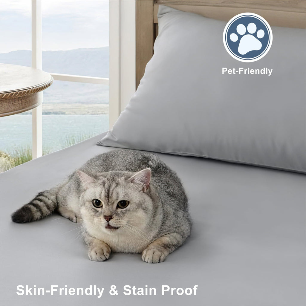 Cooling Sateen Queen Size Sheet Set - Breathable & Cooling Bed Sheets, Hotel Luxury Bed Sheets for Sleepers, Soft & Wrinkle Free She... - Cooling Hotel Quality Bedding Sheets and Pillowcases Detail