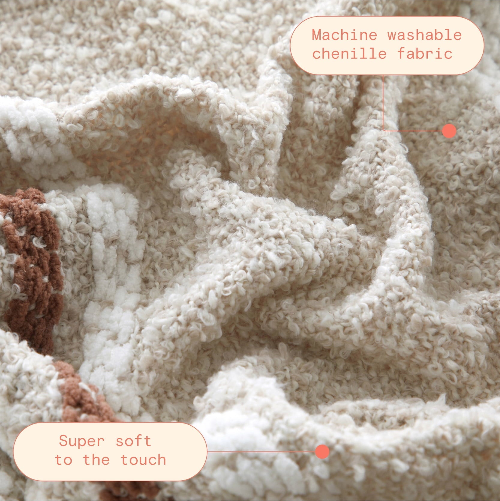 Super Soft Flannel 60" x 50" Cozy Striped Porcini Chenille Throw - Cozy Fleece Throw Blanket for Couch & Bed Detail