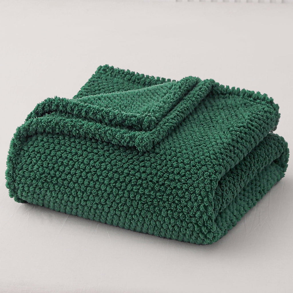 Reversible Sherpa Fuzzy Fleece 50"x70" Throw Blanket for Couch, Fluffy Warm Soft Jacquard Blankets for Fall Winter, Lightweight and Coz... - Cozy Fleece Throw Blanket for Couch & Bed Detail