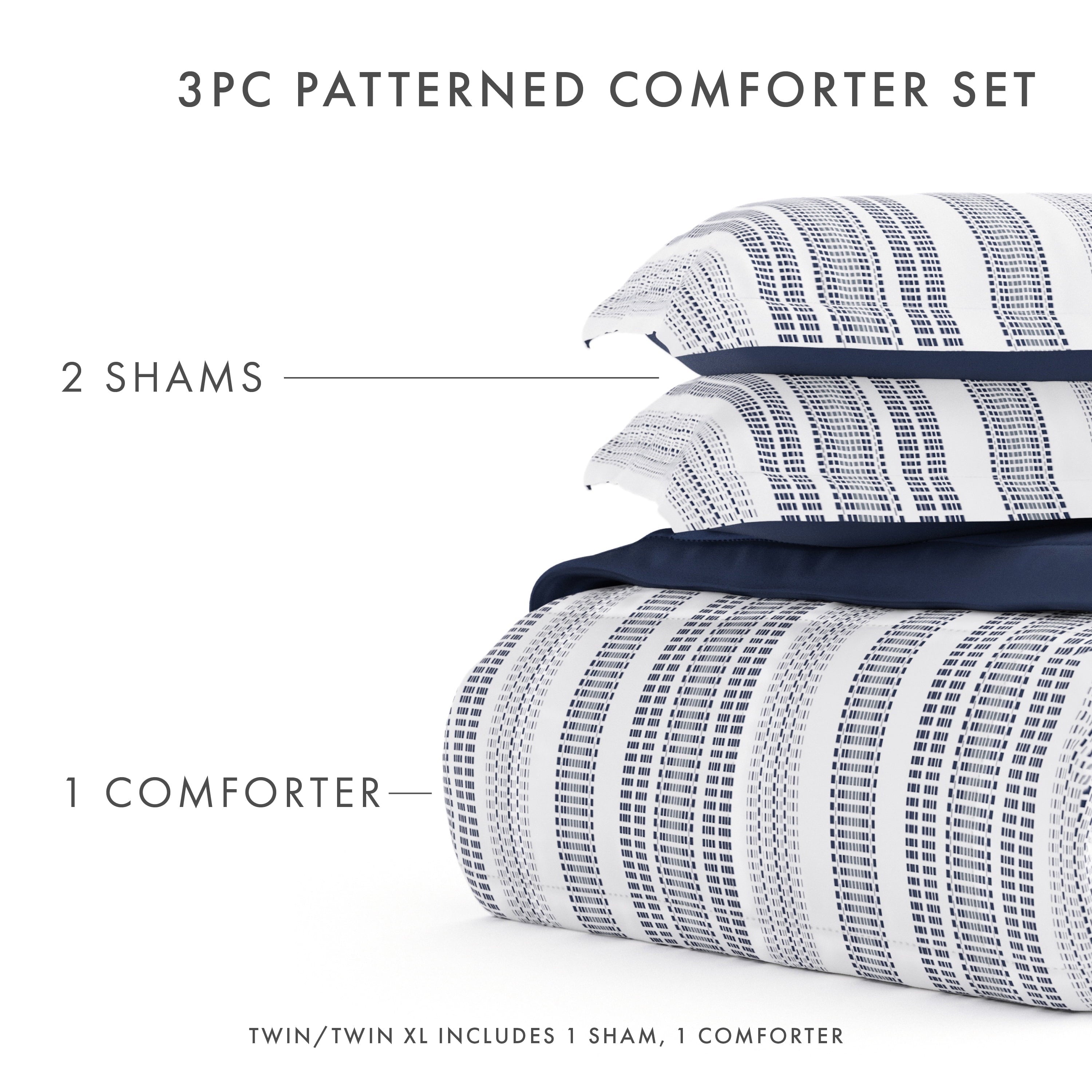 Luxurious Quilted 2-Piece Navy Farmhouse Dreams ReversiblePrint Comforter Set, Twin/TwinXL - Hypoallergenic Ultra-Fluffy Quilt for Winter Detail