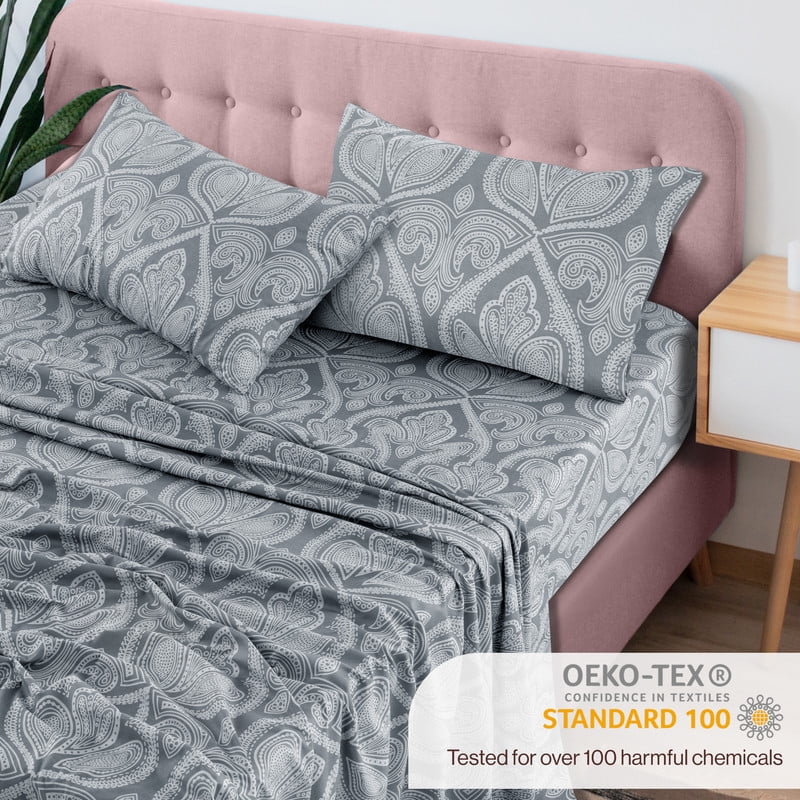 Ultra-Soft Lux Decor 4 Piece Queen Sheet Set, Brushed Microfiber Paisley Printed Bed Sheet Set with up to 16" Deep Pocket Fitted... - Premium Ultra-Soft Pillowcase Pair for Sleeping Detail