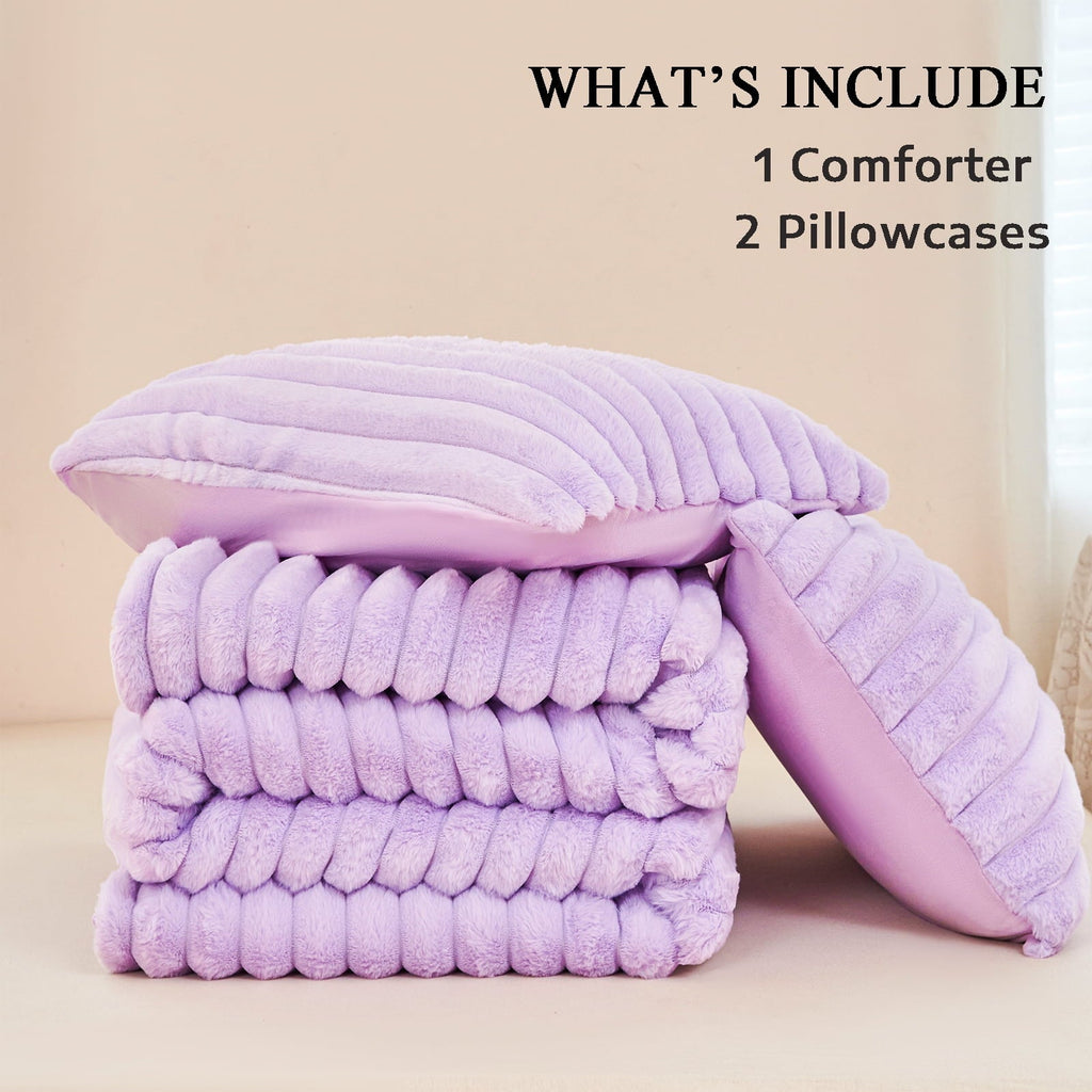 All-Season Fleece Twin Comforter Set, Light Purple Super Soft Furry Plush Bedding, Luxury Fluffy Fuzzy Heavy Bed Set for Winter ... - Hypoallergenic Ultra-Fluffy Quilt for Winter Detail
