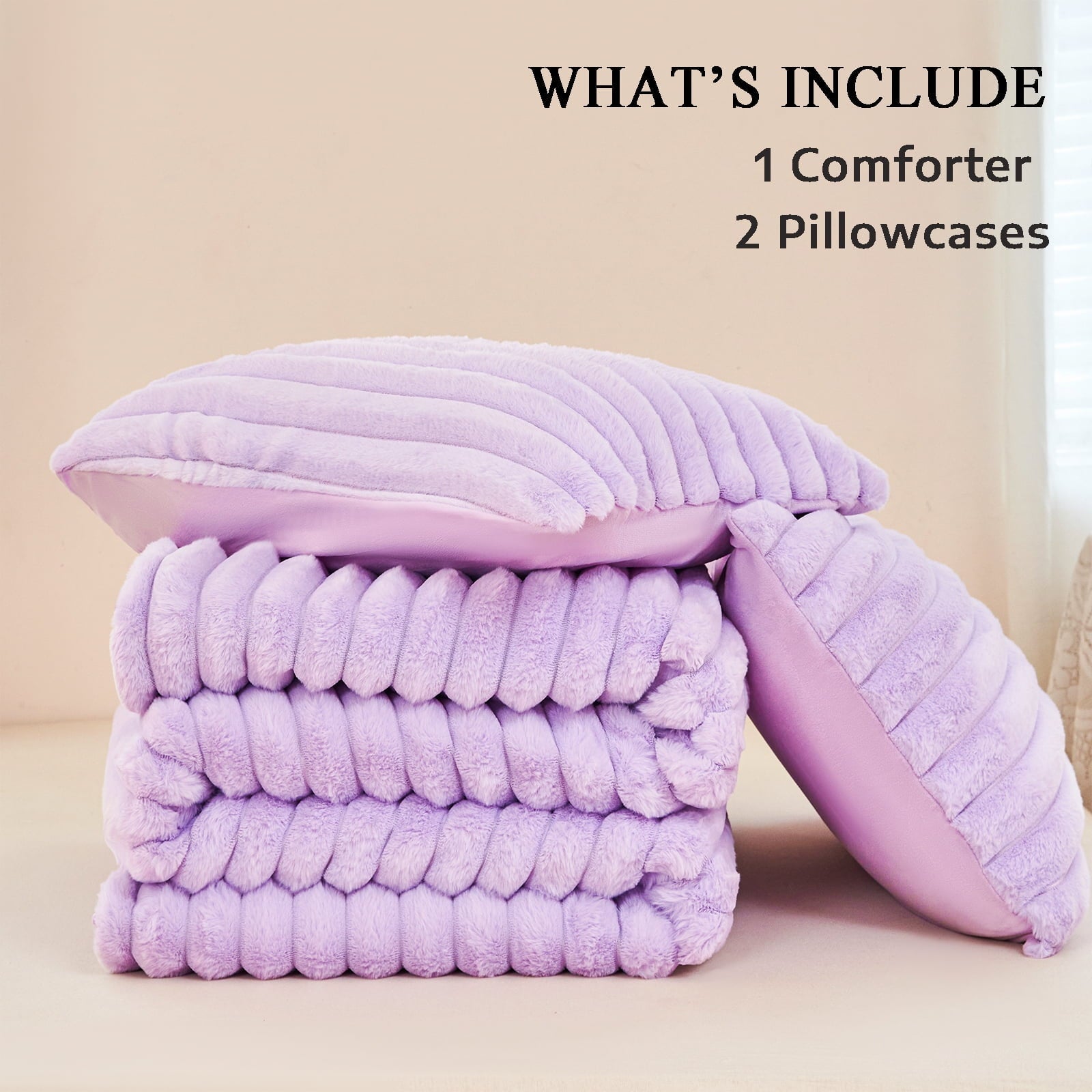 All-Season Fleece Twin Comforter Set, Light Purple Super Soft Furry Plush Bedding, Luxury Fluffy Fuzzy Heavy Bed Set for Winter ... - Hypoallergenic Ultra-Fluffy Quilt for Winter Detail