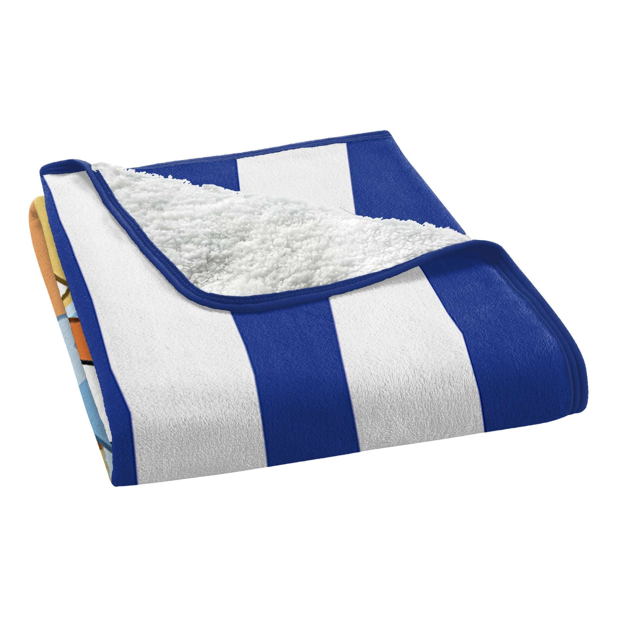 Reversible Sherpa Happy Hugs Kids Silk Touch Throw Blanket with Sherpa Reverse, 46 x 60 inches Blue – Soft Plush Fleece Throw Blanket - Luxury Knitted Decorative Throw Blanket with Fringes Detail