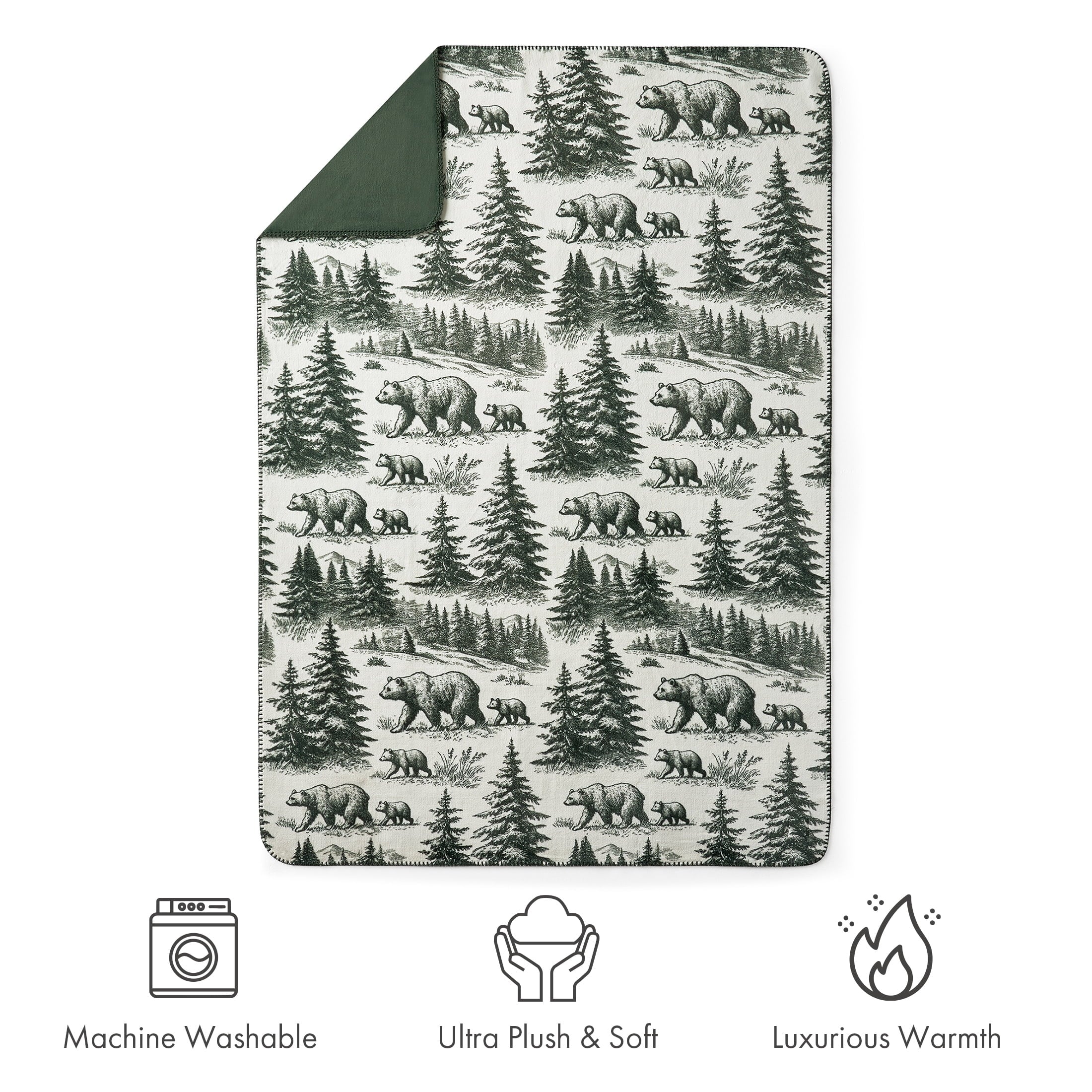 Super Soft Flannel Plush Oversized Throw Blanket for Couch or Bed, Soft Flannel Fleece, Green Pine Trees, 50"x72" - Luxury Knitted Decorative Throw Blanket with Fringes Detail