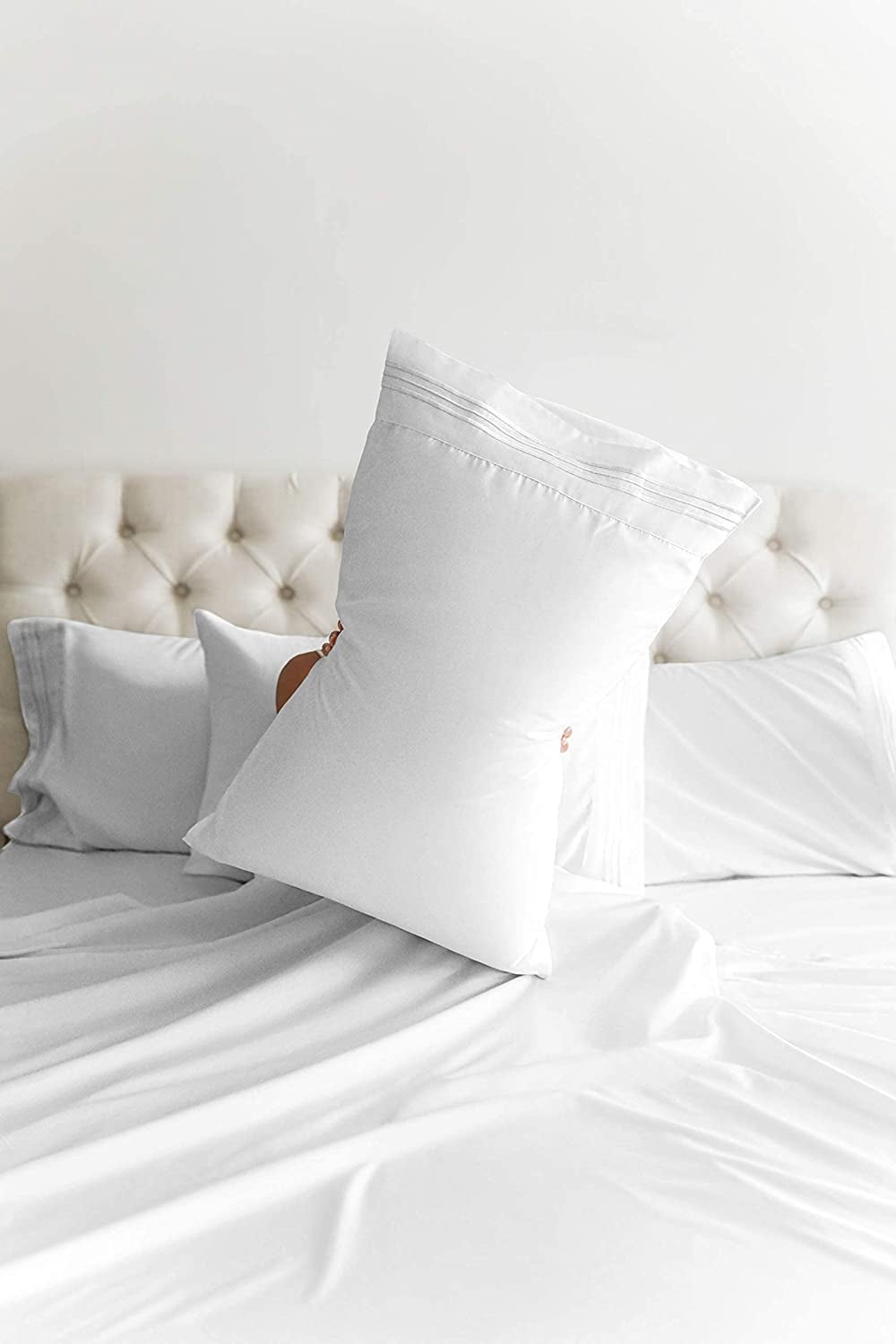 Wrinkle-Resistant 6-Piece Breathable and Cooling Sheet Set With Extra Matching Pillowcases - King Size Bed Sheets Fits 8"-16... - Breathable Egyptian Cotton Flat & Fitted Sheets Detail